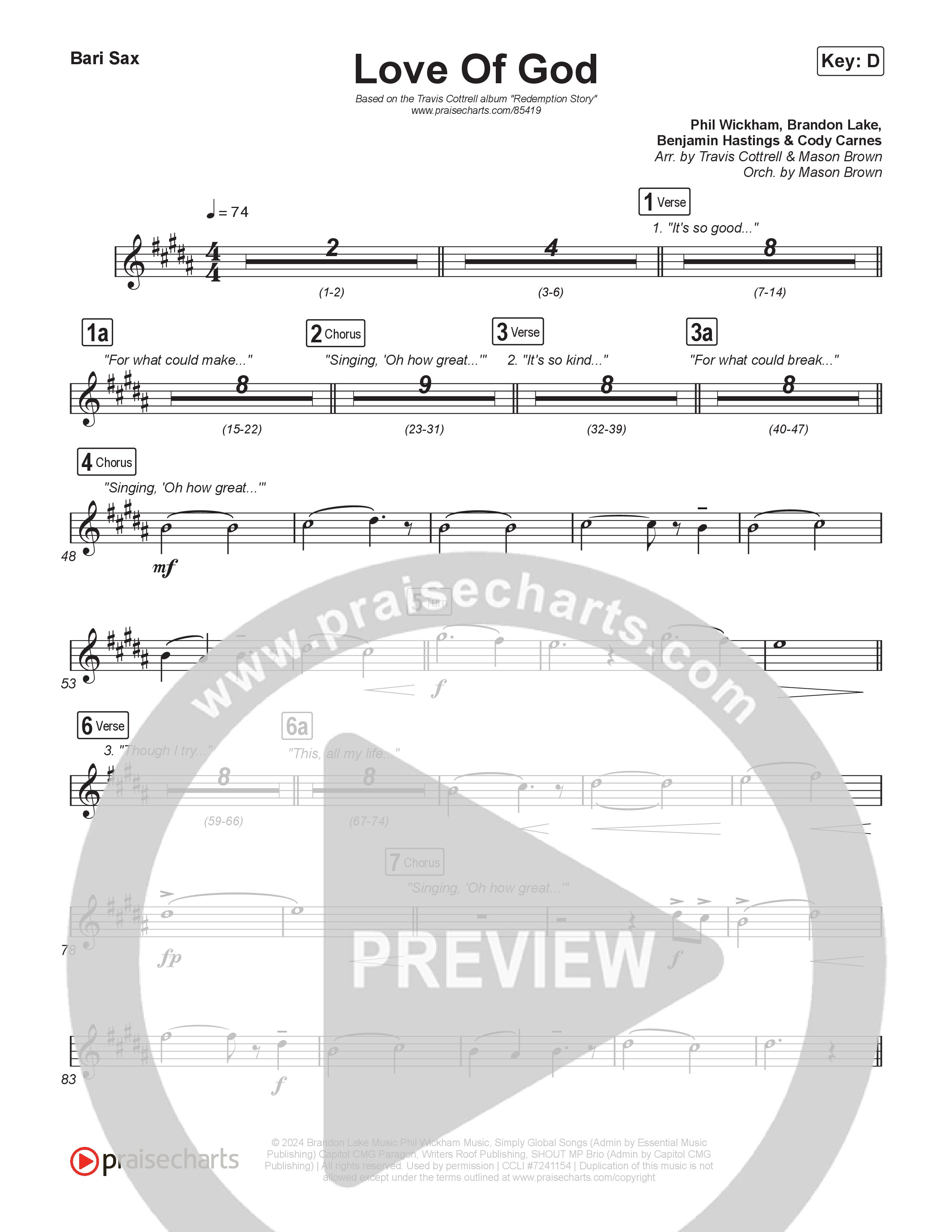 Love Of God (Choral/SATB) Bari Sax (Travis Cottrell / Arr. Mason Brown)