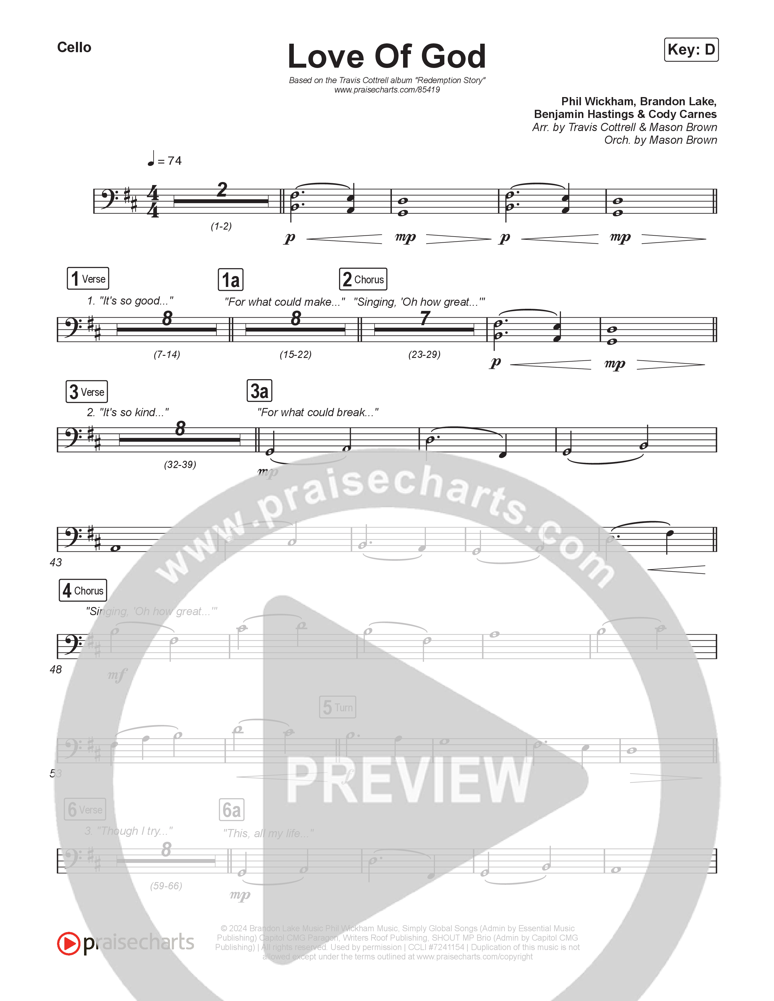 Love Of God (Choral/SATB) Cello (Travis Cottrell / Arr. Mason Brown)