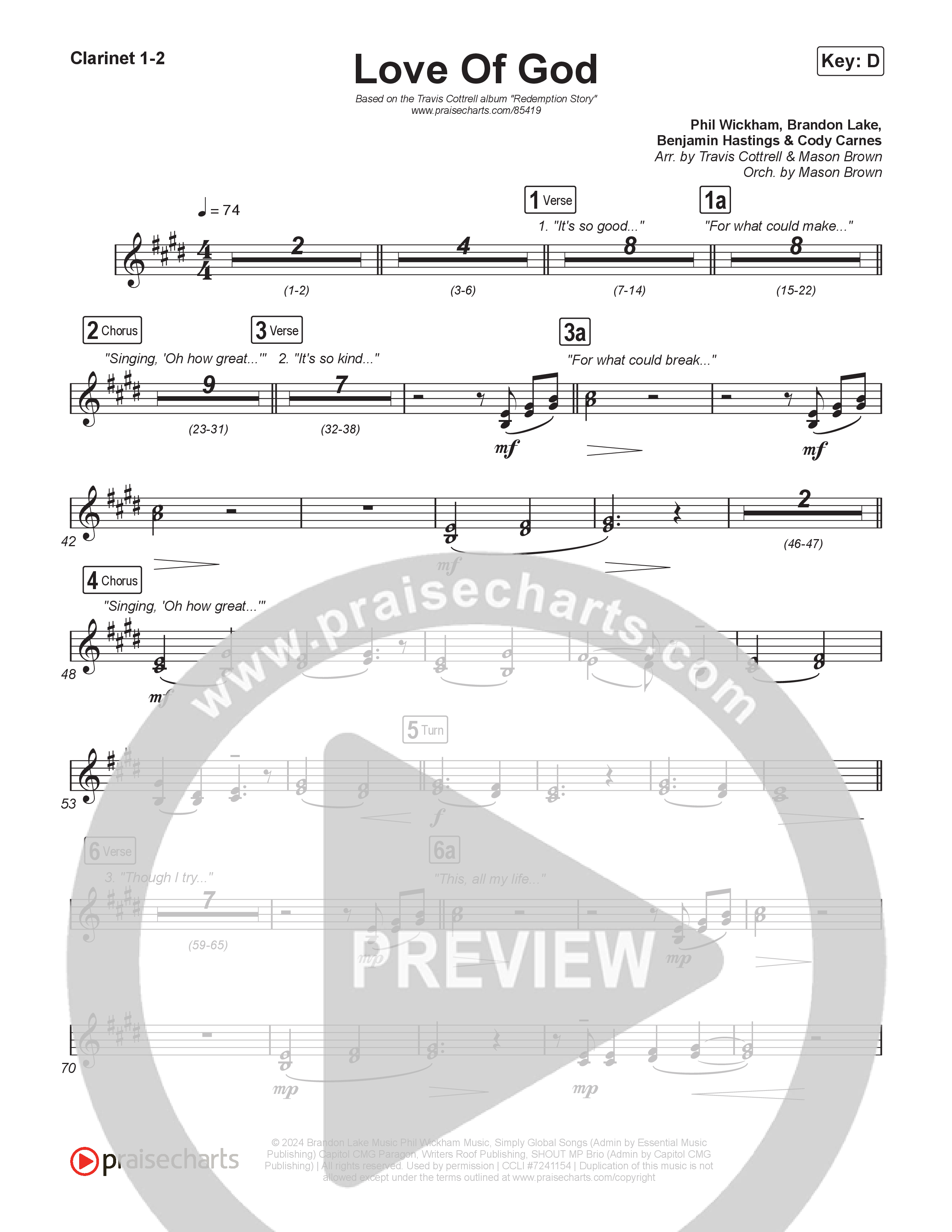 Love Of God (Choral/SATB) Clarinet 1,2 (Travis Cottrell / Arr. Mason Brown)