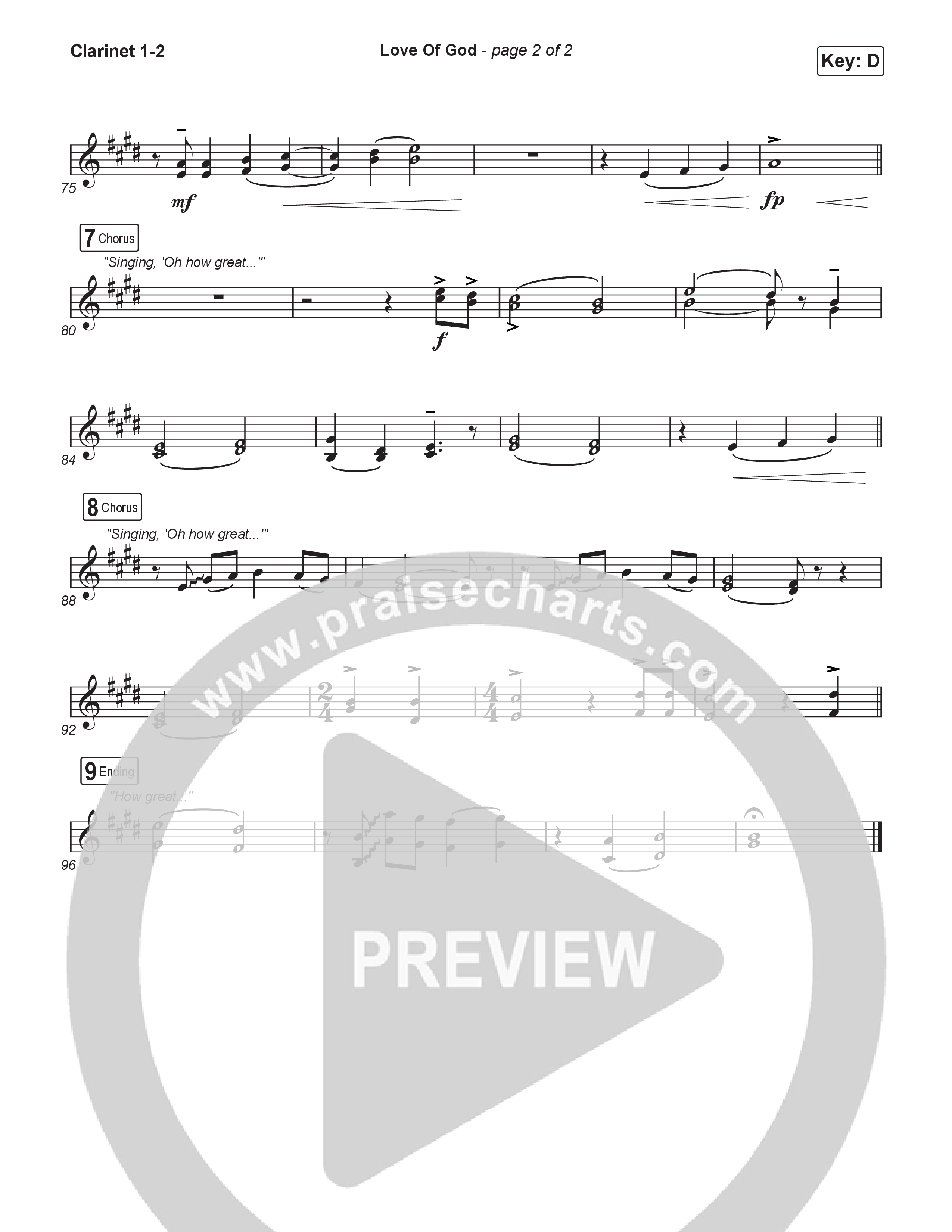 Love Of God (Choral/SATB) Clarinet 1,2 (Travis Cottrell / Arr. Mason Brown)