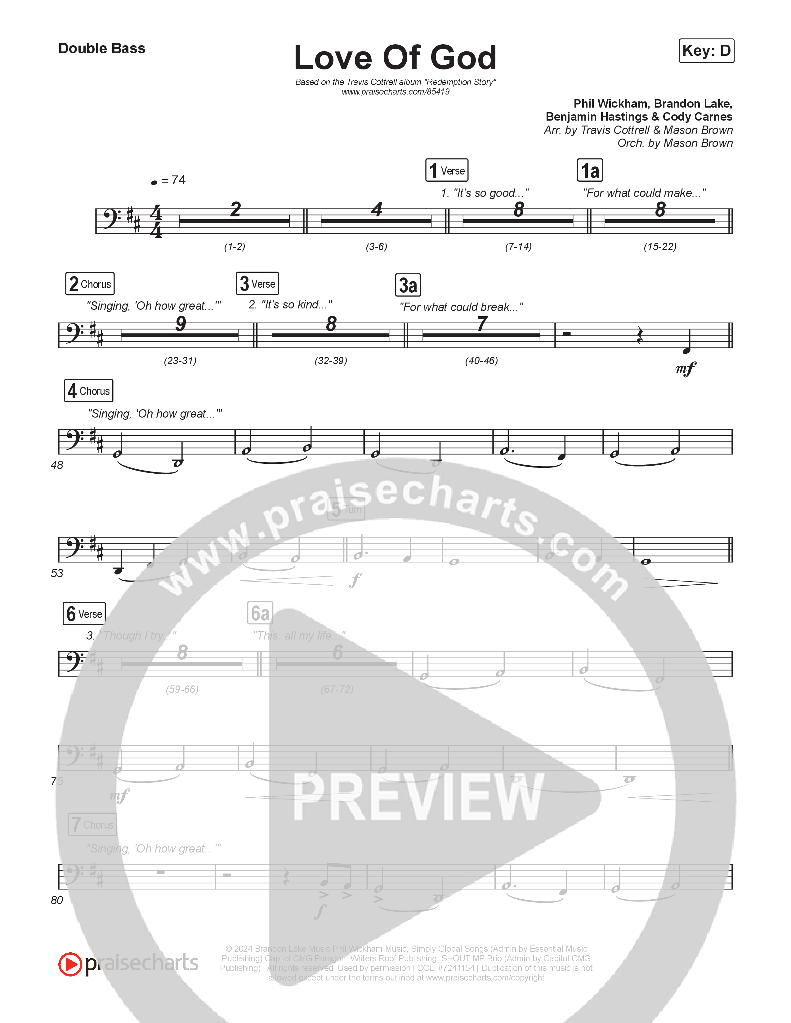 Love Of God (Choral/SATB) String Bass (Travis Cottrell / Arr. Mason Brown)
