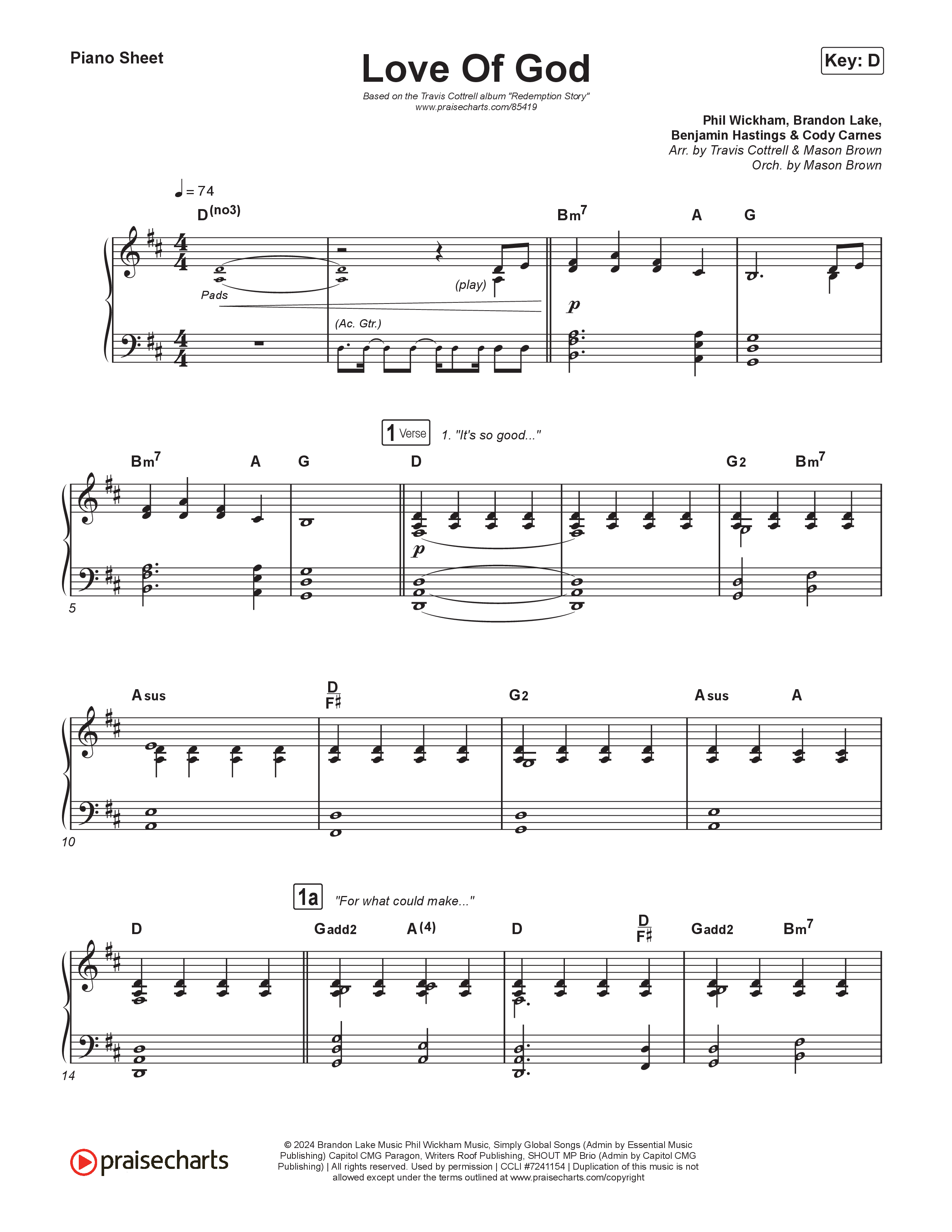 Love Of God (Choral/SATB) Piano Sheet (Travis Cottrell / Arr. Mason Brown)