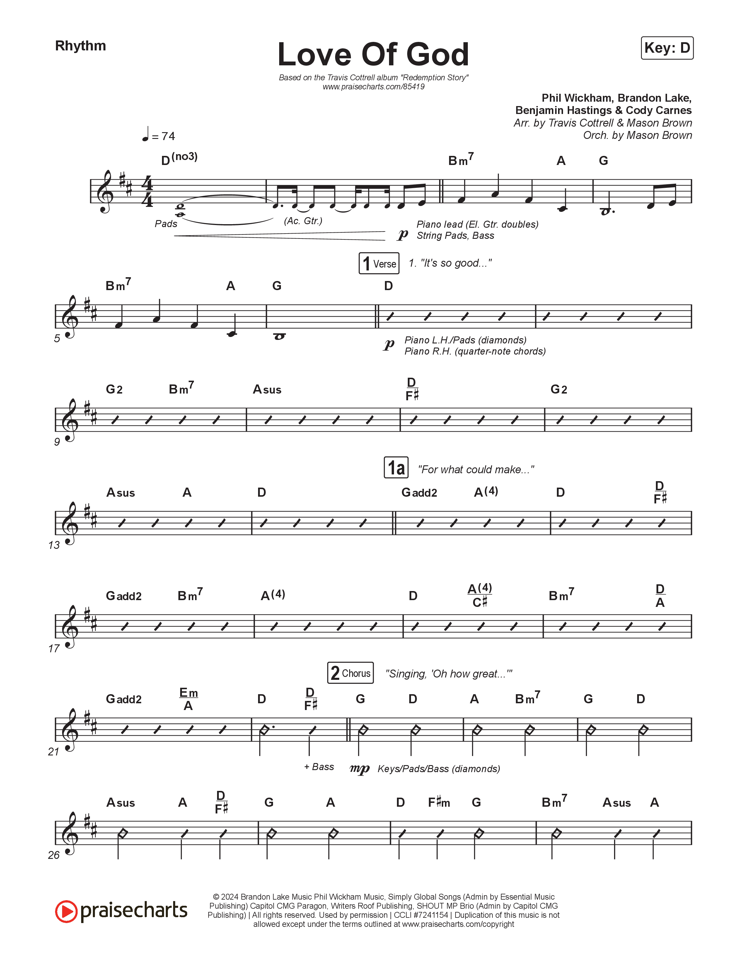 Love Of God (Choral/SATB) Rhythm Chart (Travis Cottrell / Arr. Mason Brown)