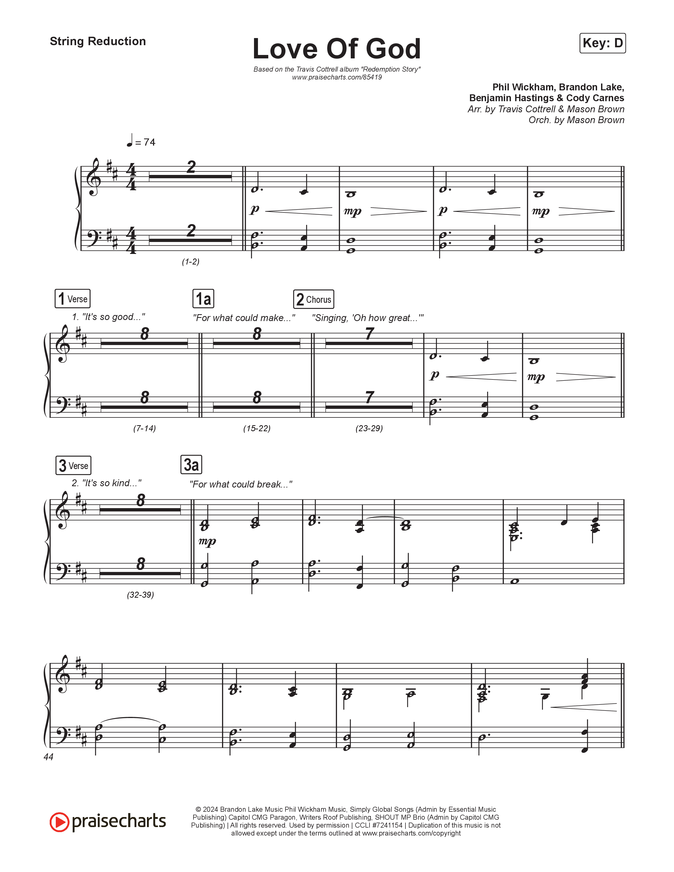 Love Of God (Choral/SATB) String Reduction (Travis Cottrell / Arr. Mason Brown)