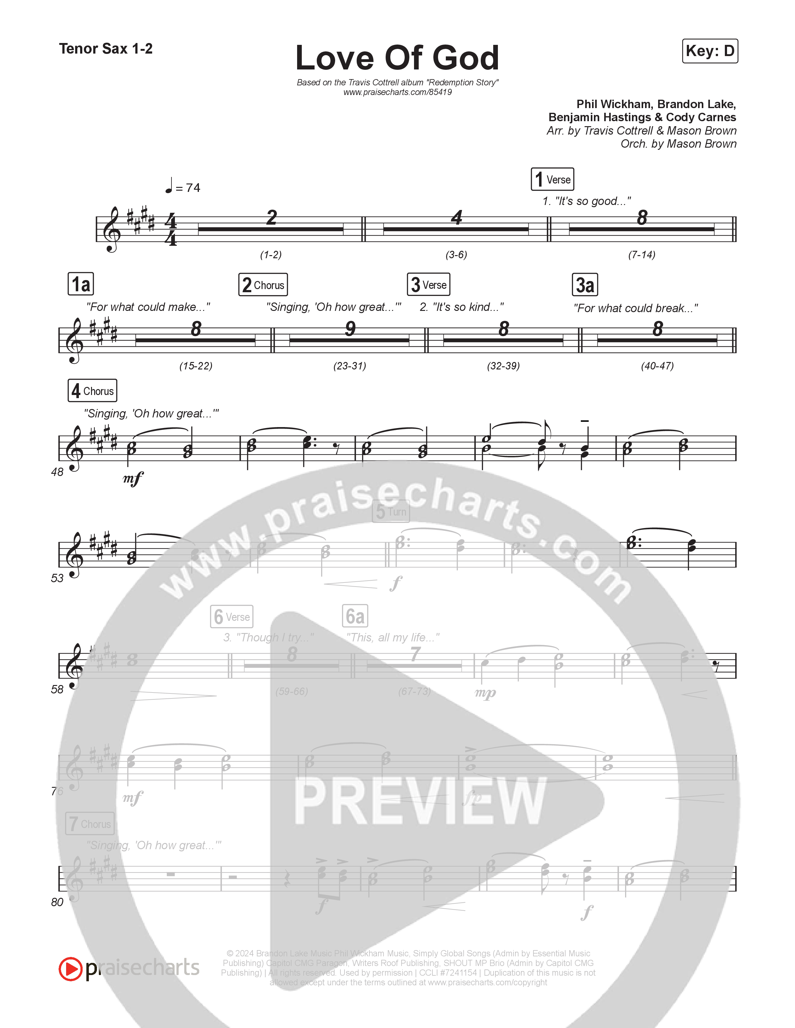 Love Of God (Choral/SATB) Sax Pack (Travis Cottrell / Arr. Mason Brown)