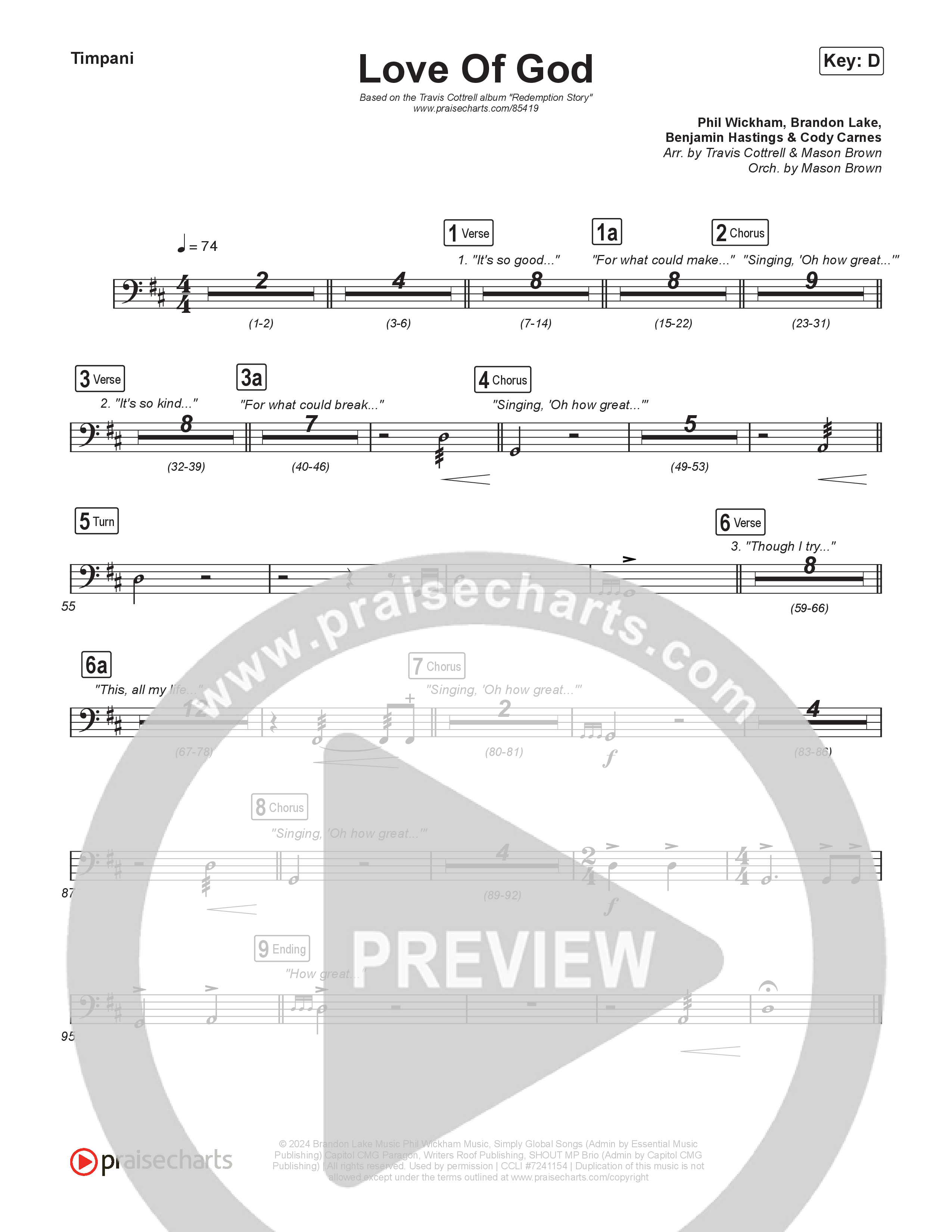 Love Of God (Choral/SATB) Timpani (Travis Cottrell / Arr. Mason Brown)