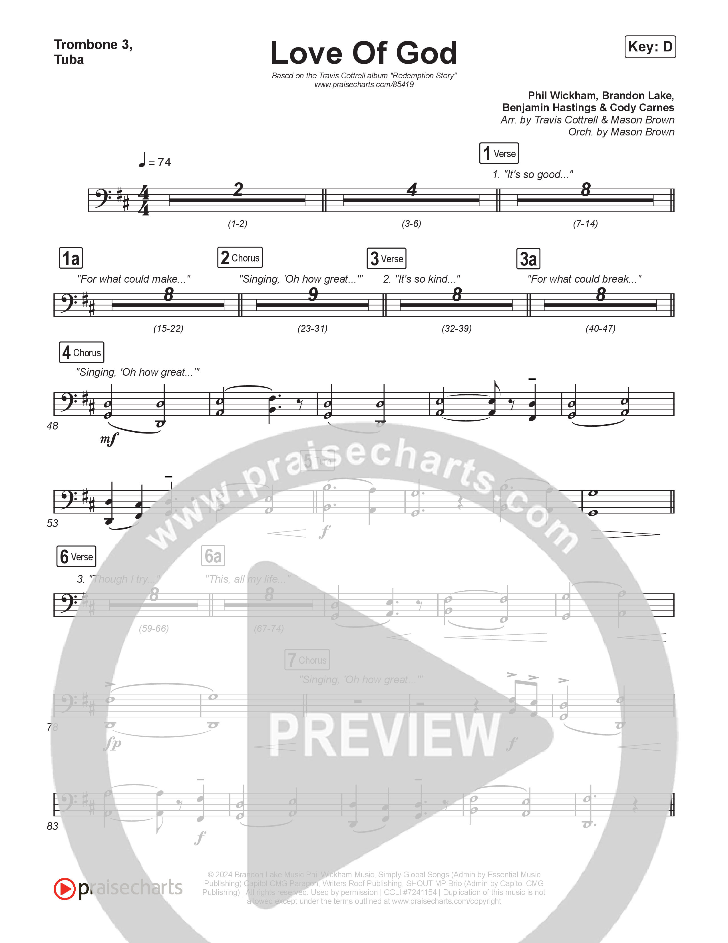 Love Of God (Choral/SATB) Trombone 1,2 (Travis Cottrell / Arr. Mason Brown)
