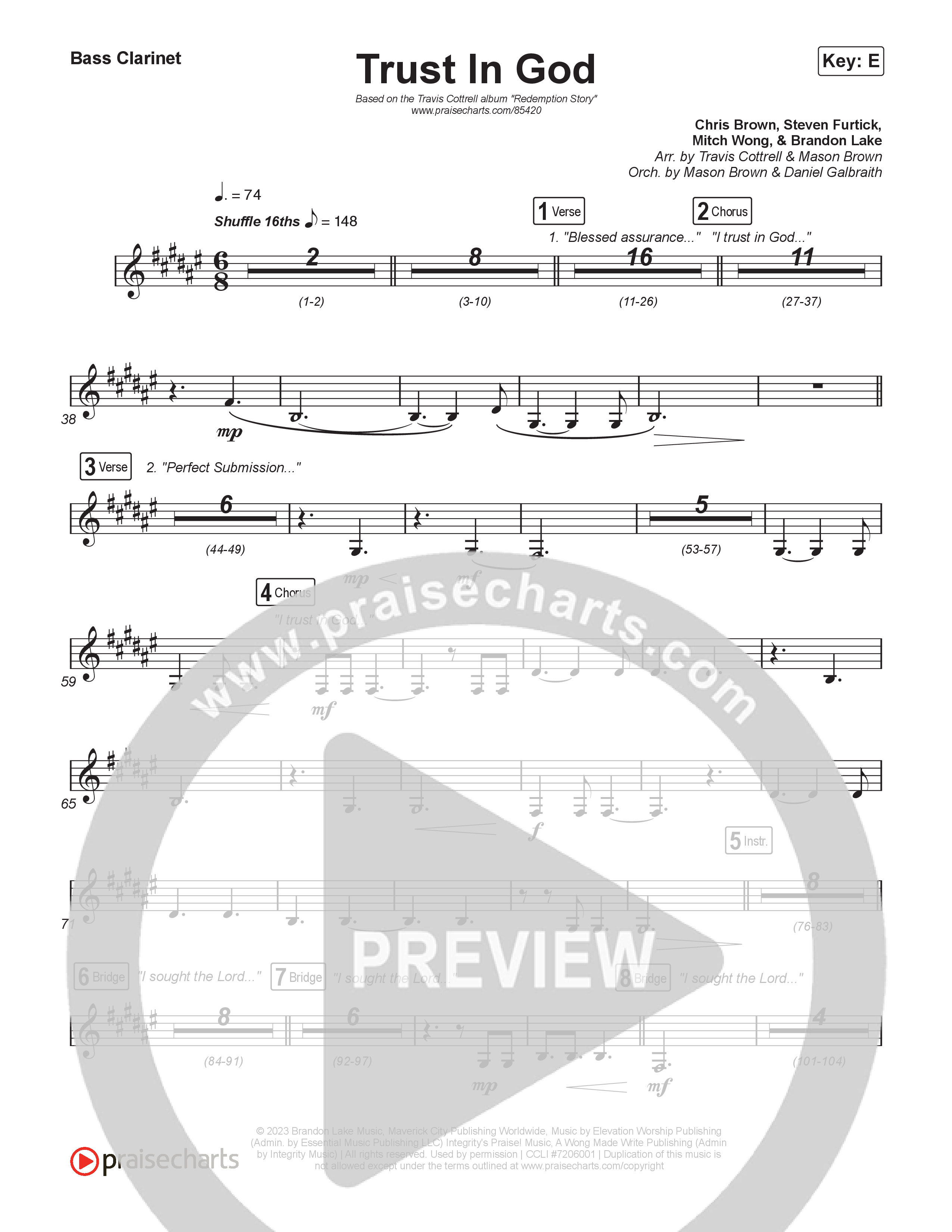 Trust In God (Choral/SATB) Bass Clarinet (Travis Cottrell / Emily Clapp / Arr. Mason Brown)