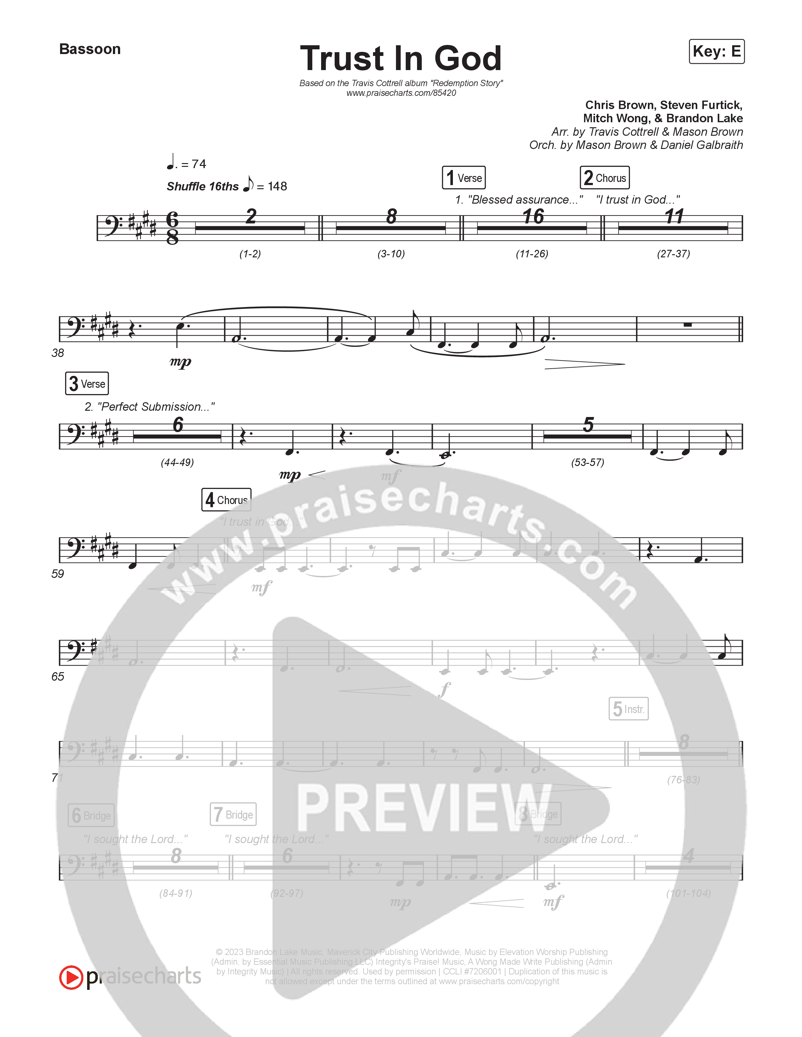 Trust In God (Choral/SATB) Bassoon (Travis Cottrell / Emily Clapp / Arr. Mason Brown)