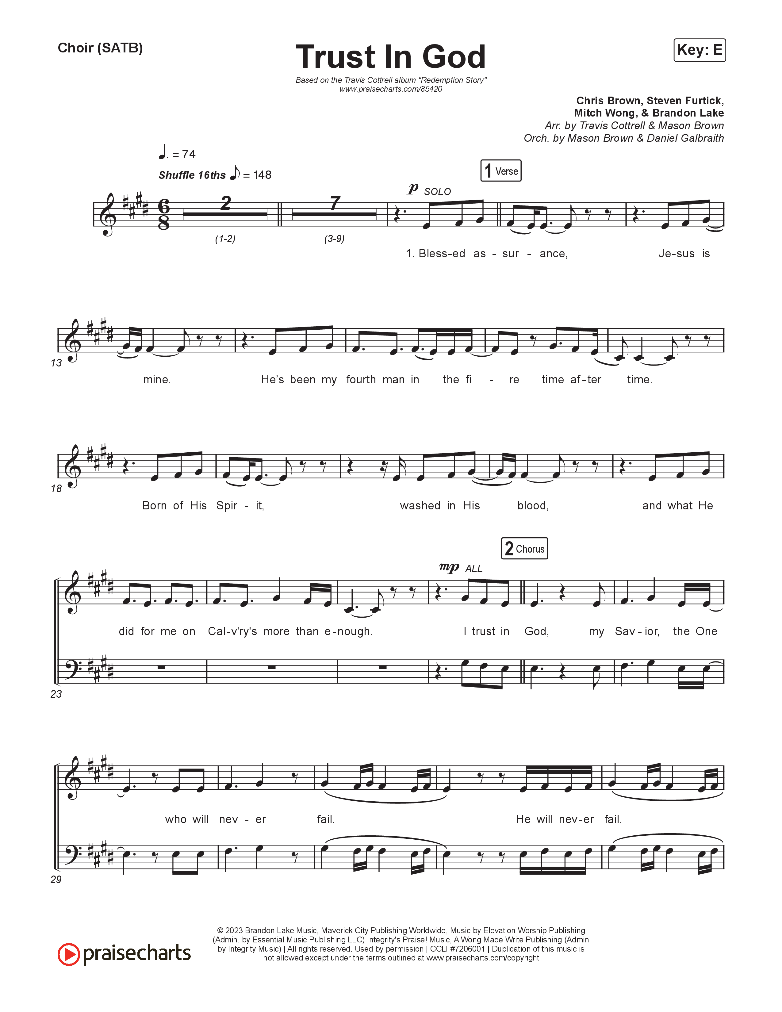 Trust In God (Choral/SATB) Choir Sheet (SATB) (Travis Cottrell / Emily Clapp / Arr. Mason Brown)
