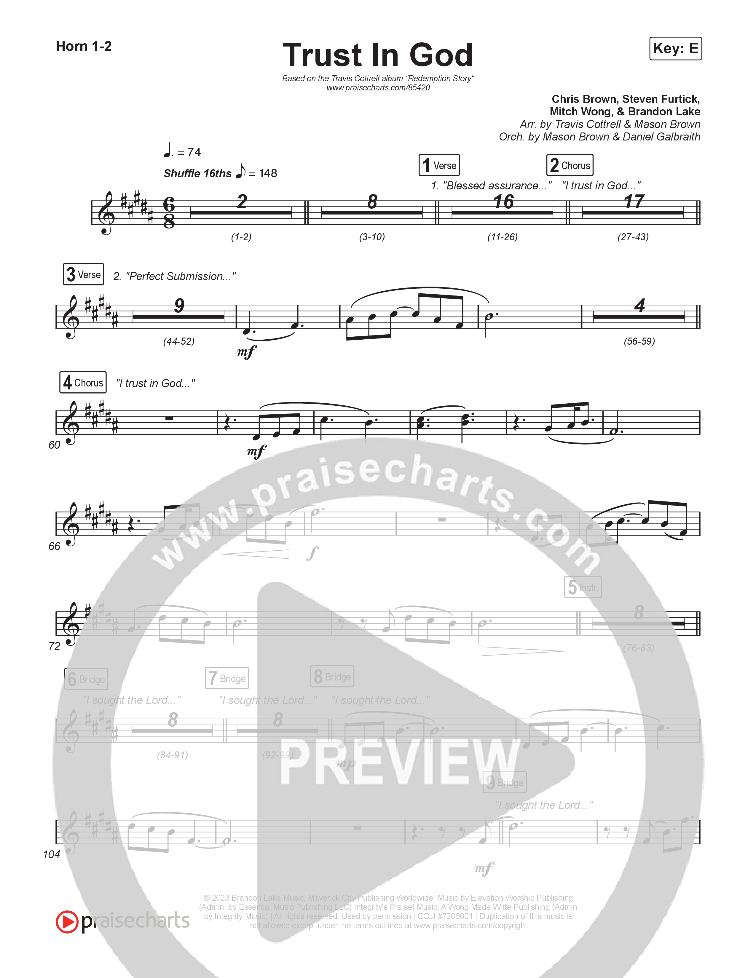 Trust In God (Choral/SATB) French Horn 1,2 (Travis Cottrell / Emily Clapp / Arr. Mason Brown)