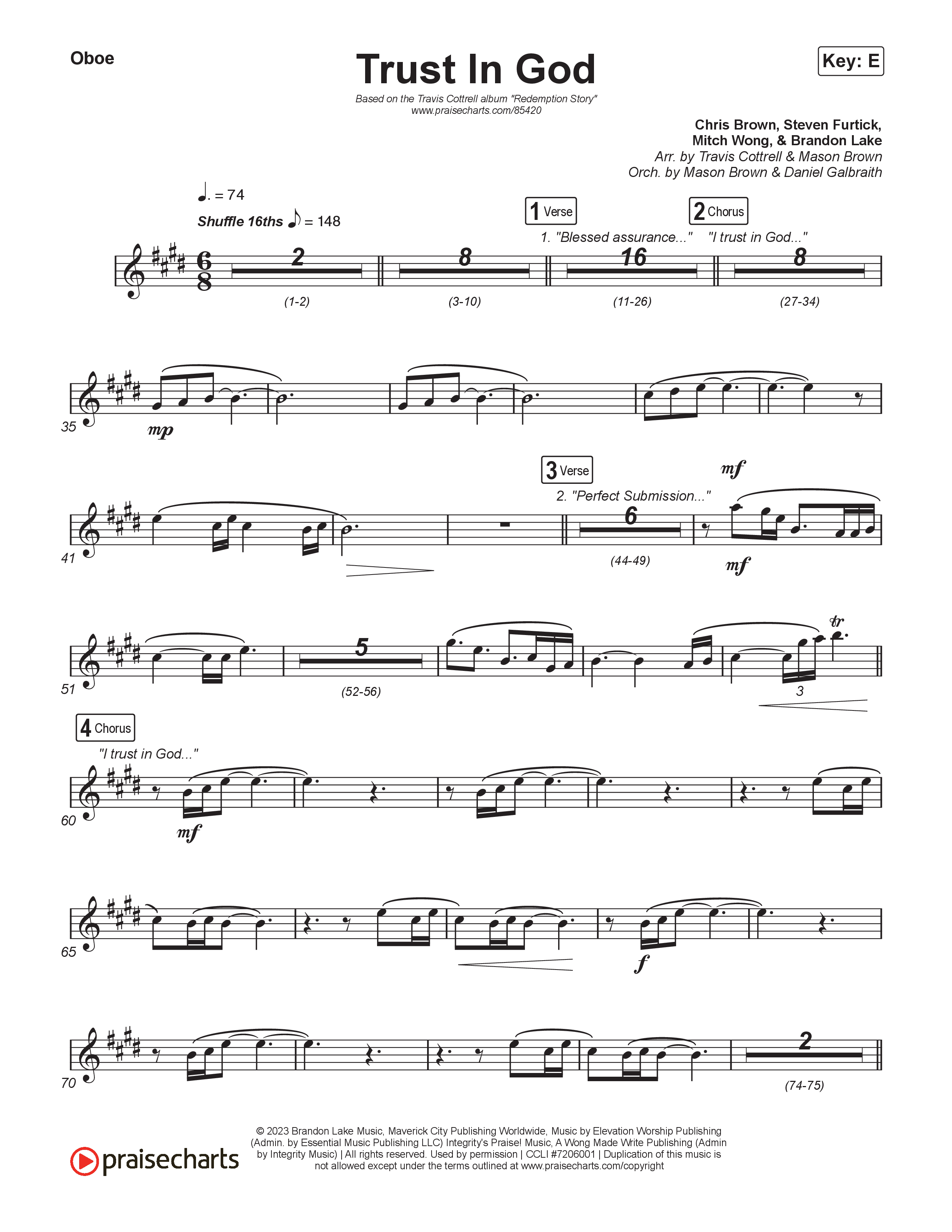 Trust In God (Choral/SATB) Oboe (Travis Cottrell / Emily Clapp / Arr. Mason Brown)