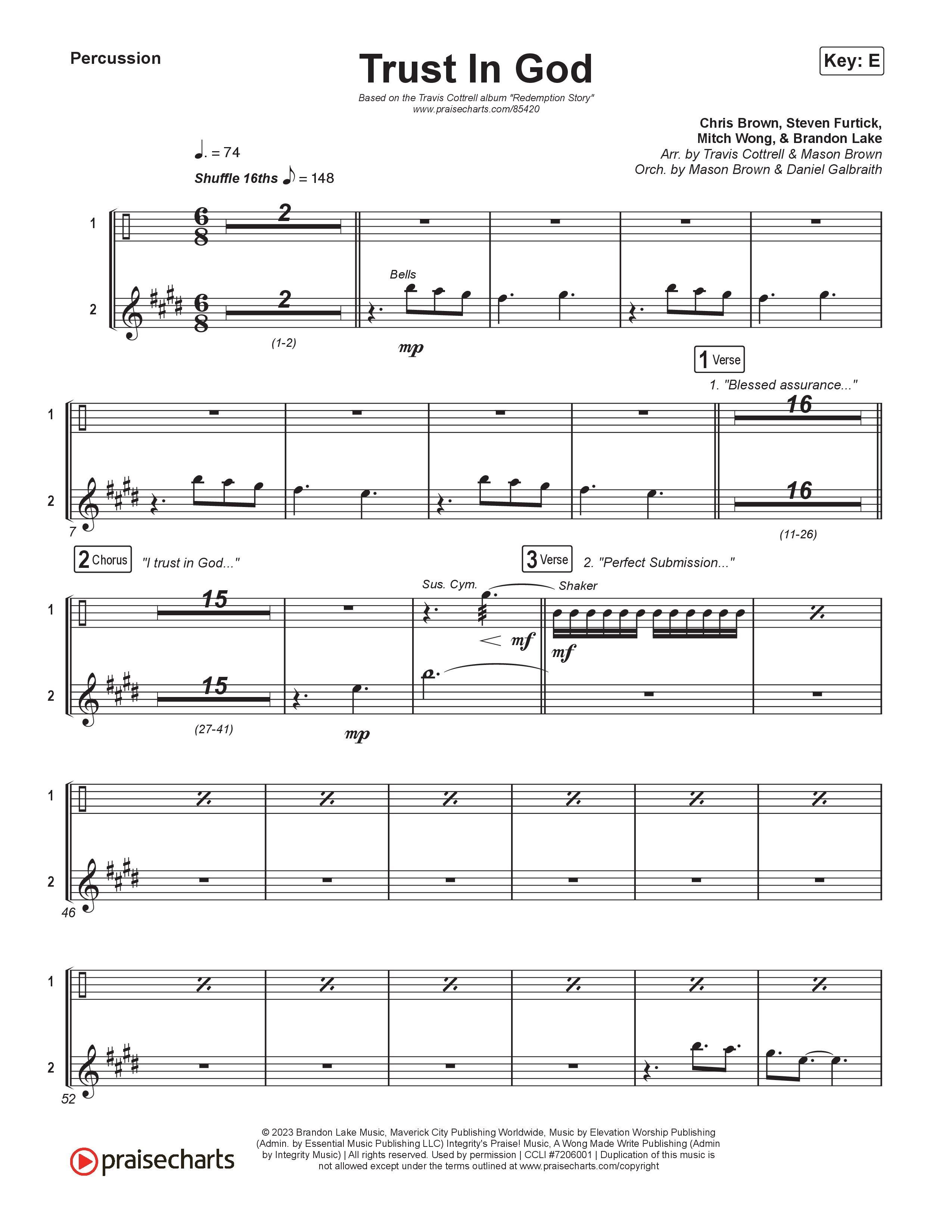 Trust In God (Choral/SATB) Percussion (Travis Cottrell / Emily Clapp / Arr. Mason Brown)