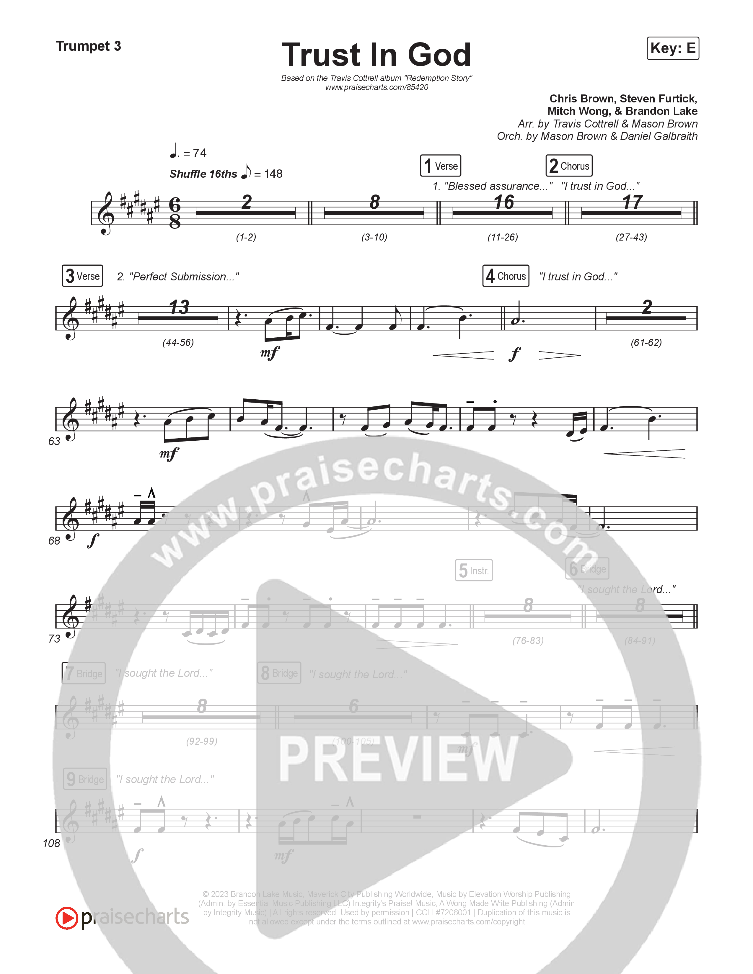 Trust In God (Choral/SATB) Trumpet 1,2 (Travis Cottrell / Emily Clapp / Arr. Mason Brown)