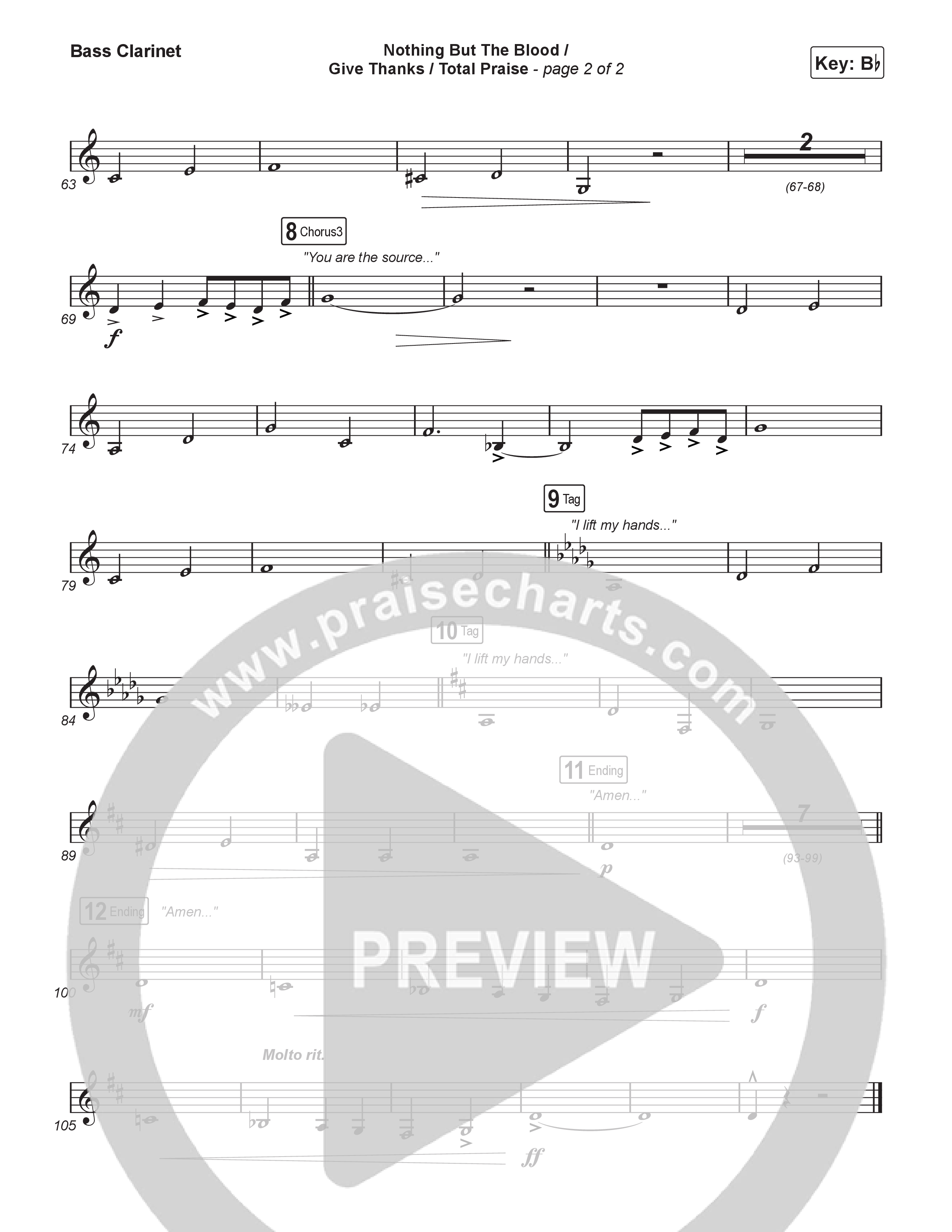 Nothing But The Blood/Give Thanks/Total Praise (Choral/SATB) Bass Clarinet (Travis Cottrell / Brooke Voland / Brentwood Baptist Choir / Orch. Travis Patton)