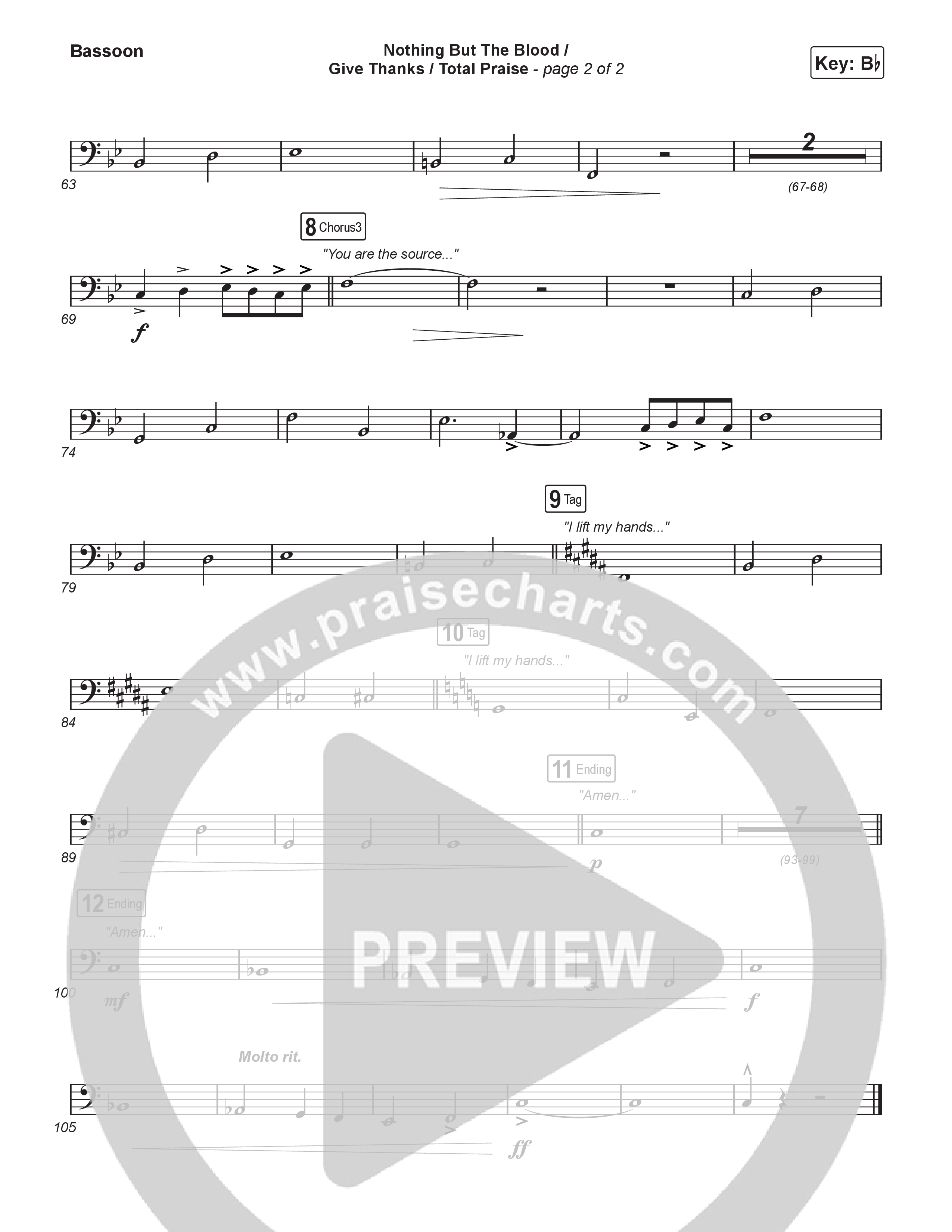 Nothing But The Blood/Give Thanks/Total Praise (Choral/SATB) Bassoon (Travis Cottrell / Brooke Voland / Brentwood Baptist Choir / Orch. Travis Patton)