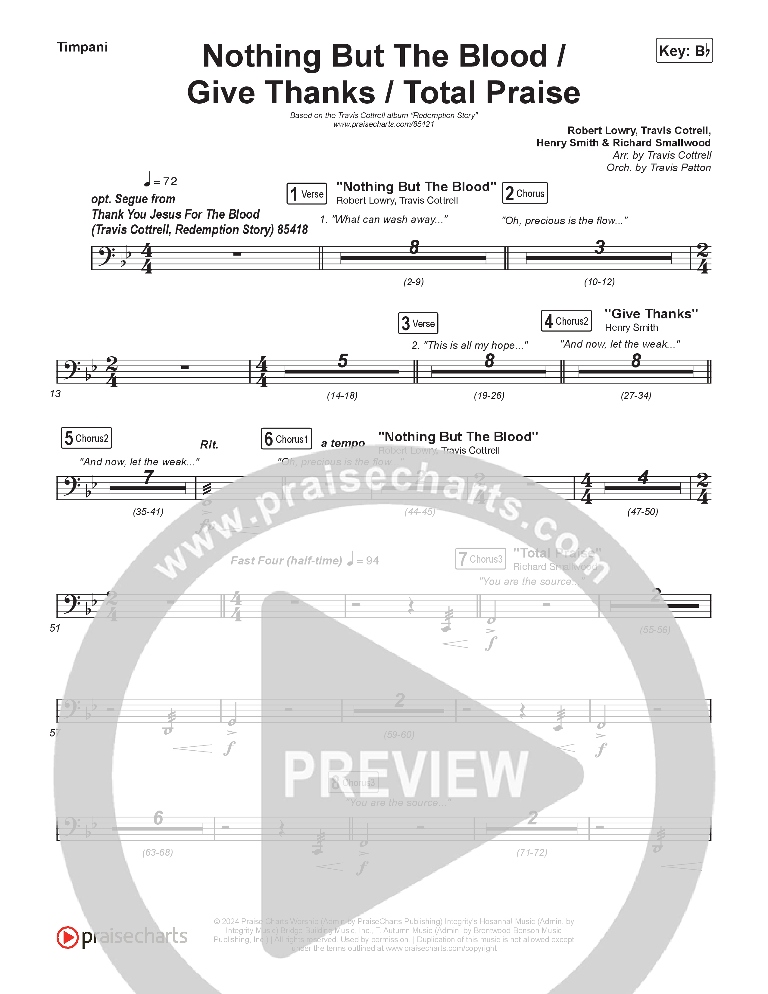 Nothing But The Blood/Give Thanks/Total Praise (Choral/SATB) Timpani (Travis Cottrell / Brooke Voland / Brentwood Baptist Choir / Orch. Travis Patton)