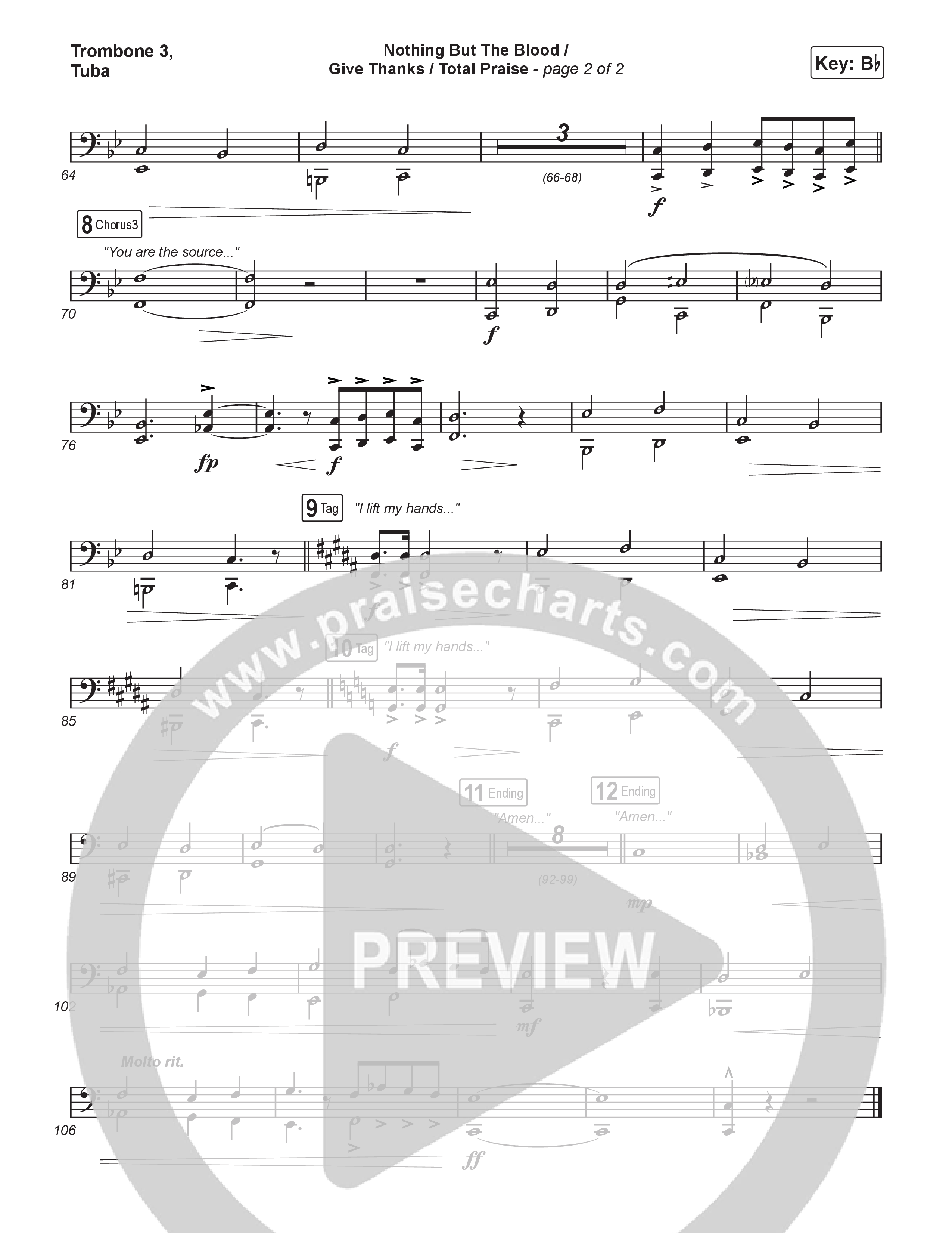 Nothing But The Blood/Give Thanks/Total Praise (Choral/SATB) Trombone 3/Tuba (Travis Cottrell / Brooke Voland / Brentwood Baptist Choir / Orch. Travis Patton)