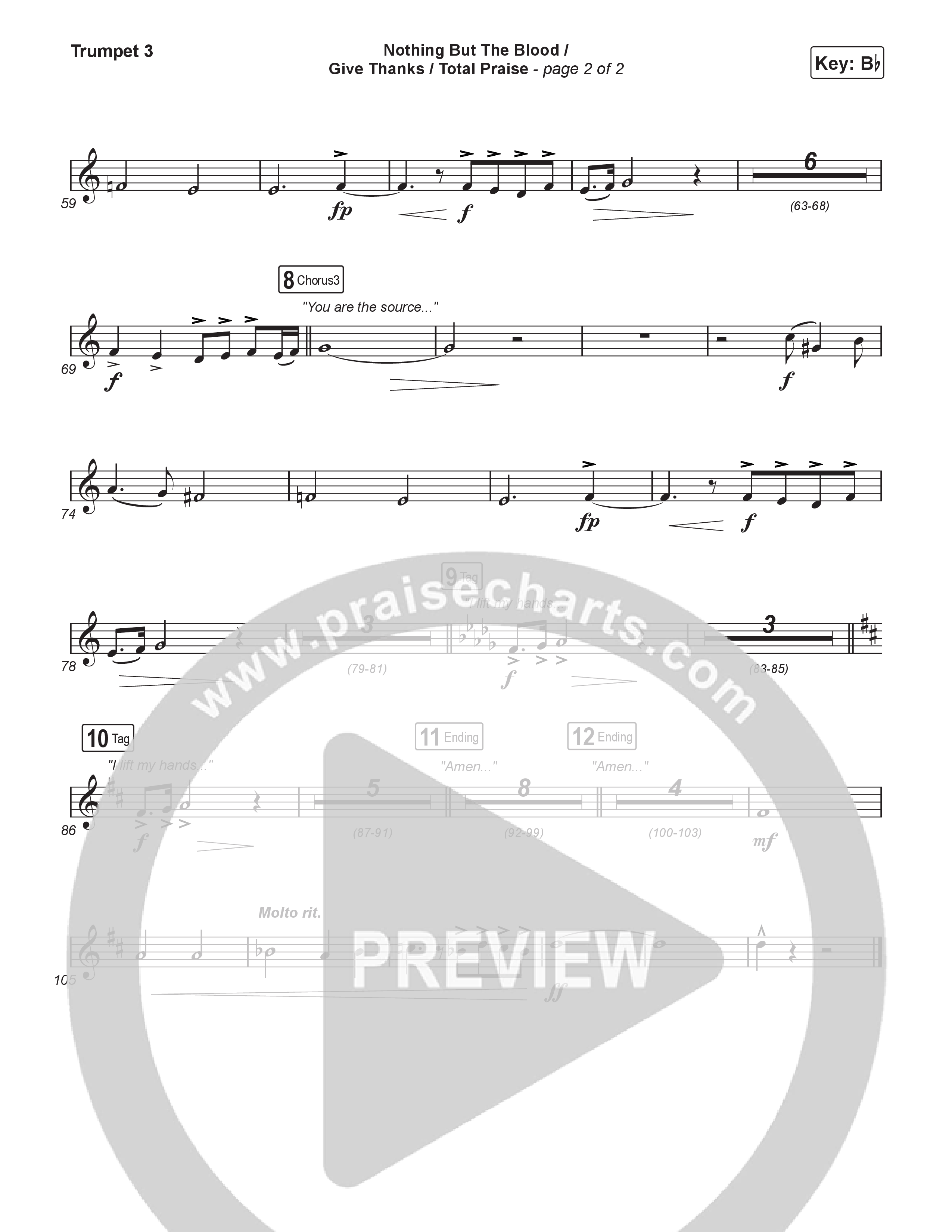 Nothing But The Blood/Give Thanks/Total Praise (Choral/SATB) Trumpet 3 (Travis Cottrell / Brooke Voland / Brentwood Baptist Choir / Orch. Travis Patton)