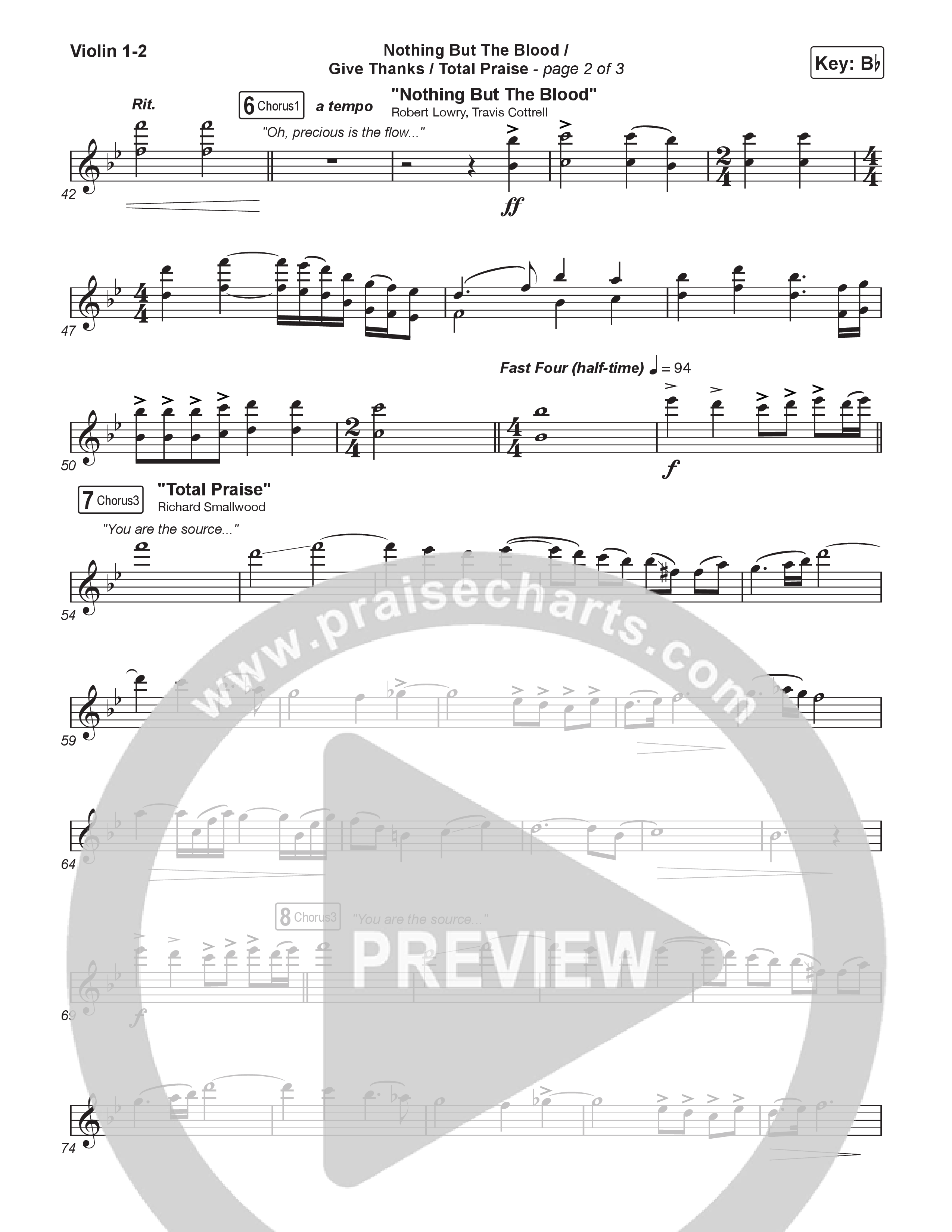 Nothing But The Blood/Give Thanks/Total Praise (Choral/SATB) Violin 1,2 (Travis Cottrell / Brooke Voland / Brentwood Baptist Choir / Orch. Travis Patton)