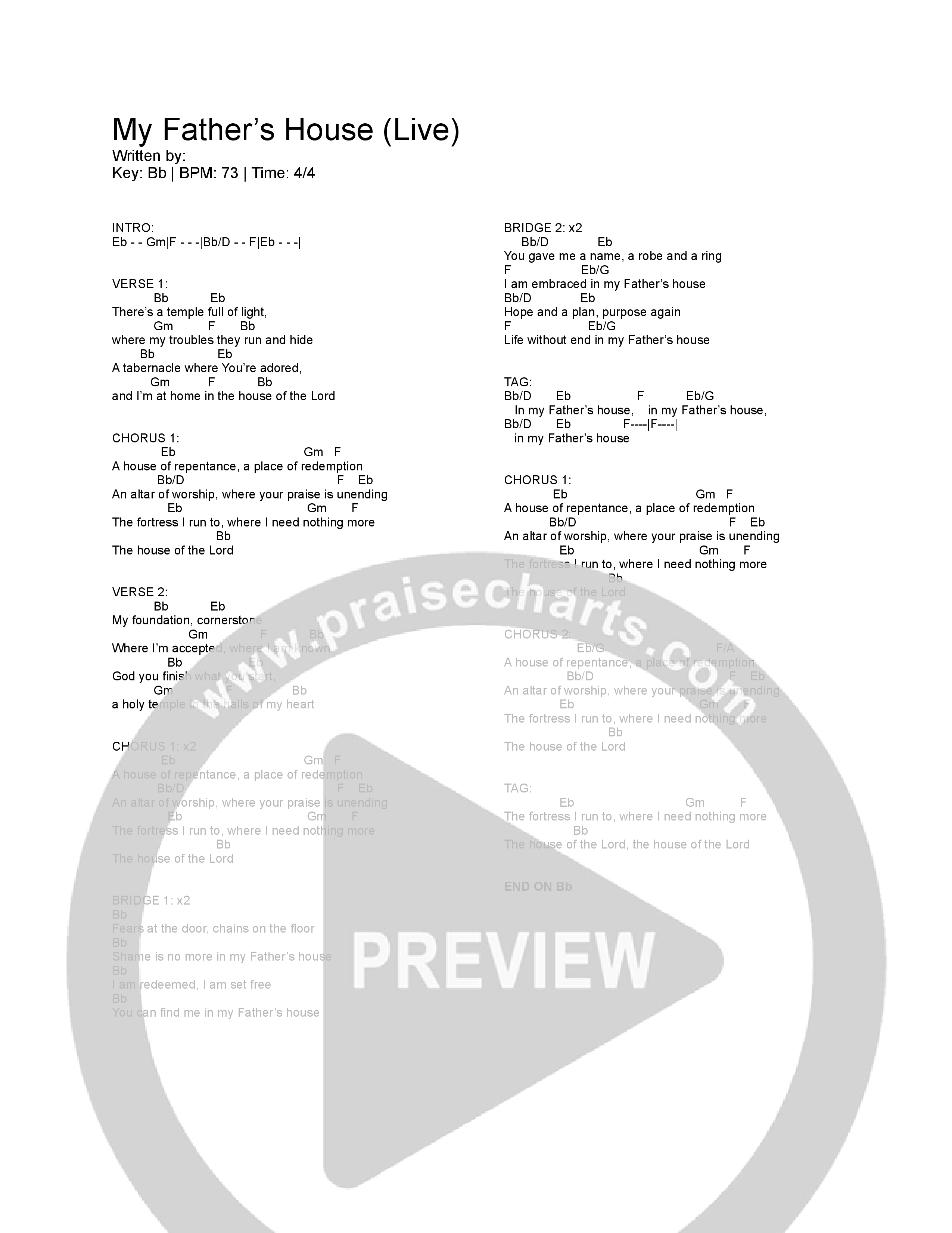 My Father's House Chord Chart (Vertical Worship)