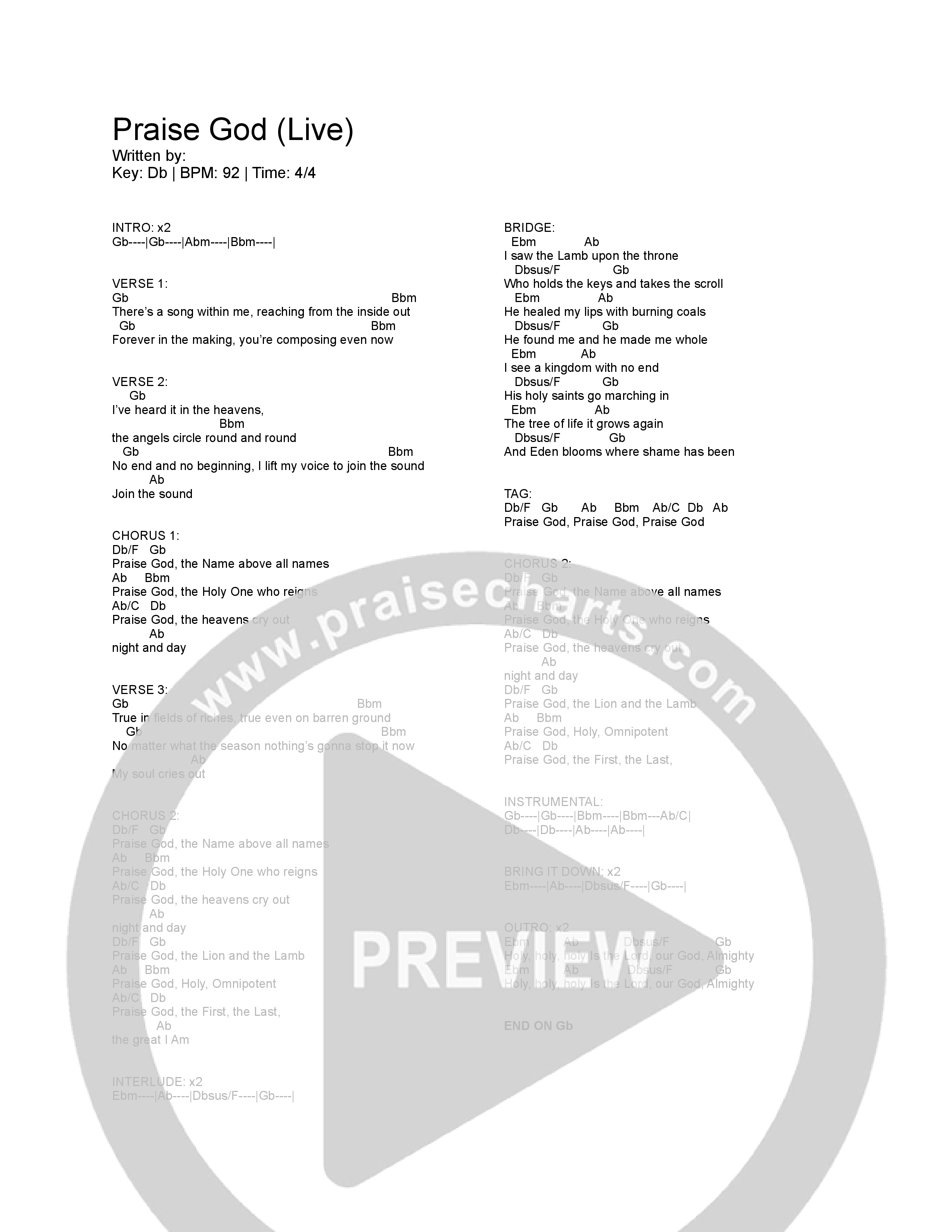 Praise God Chord Chart (Vertical Worship)