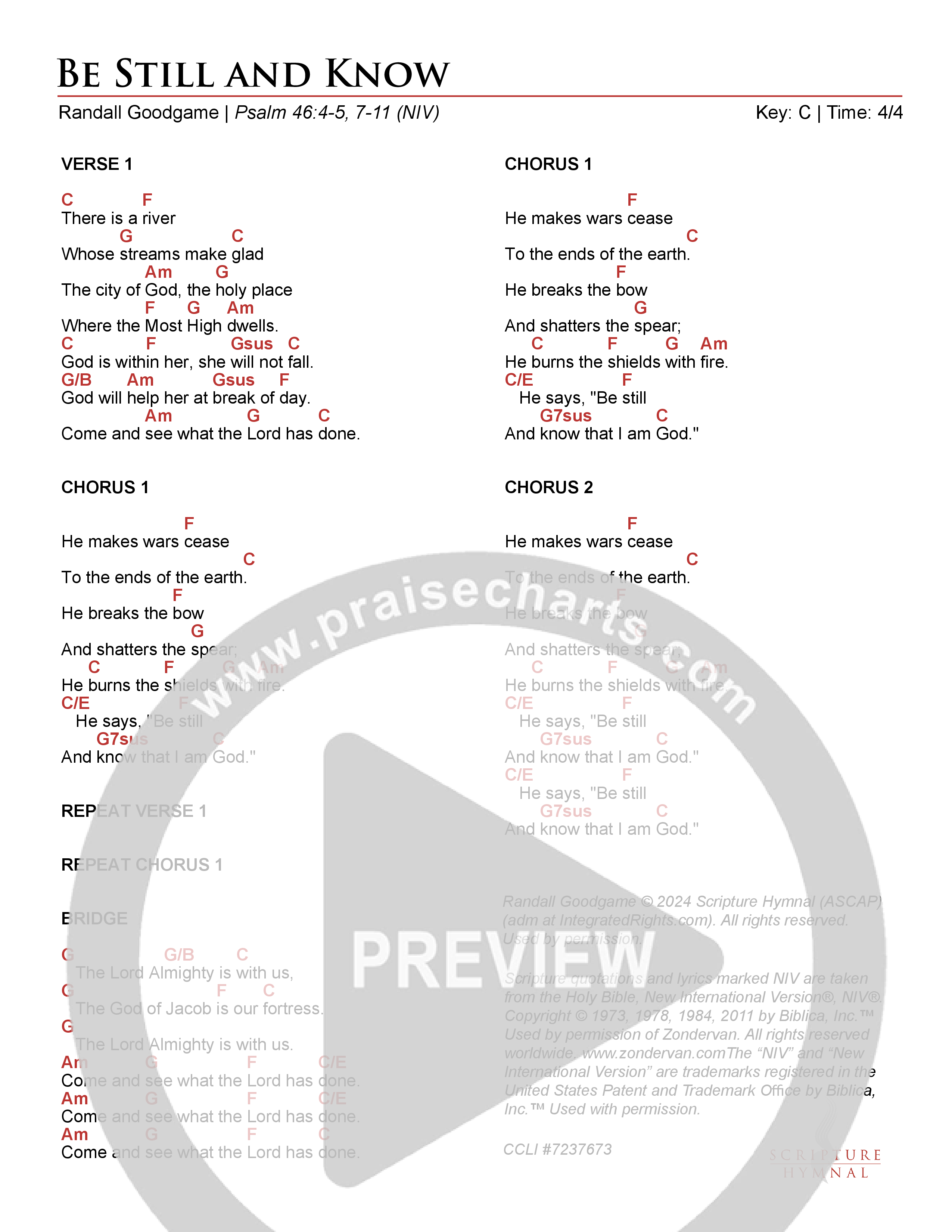 Be Still And Know Chord Chart (Scripture Hymnal)