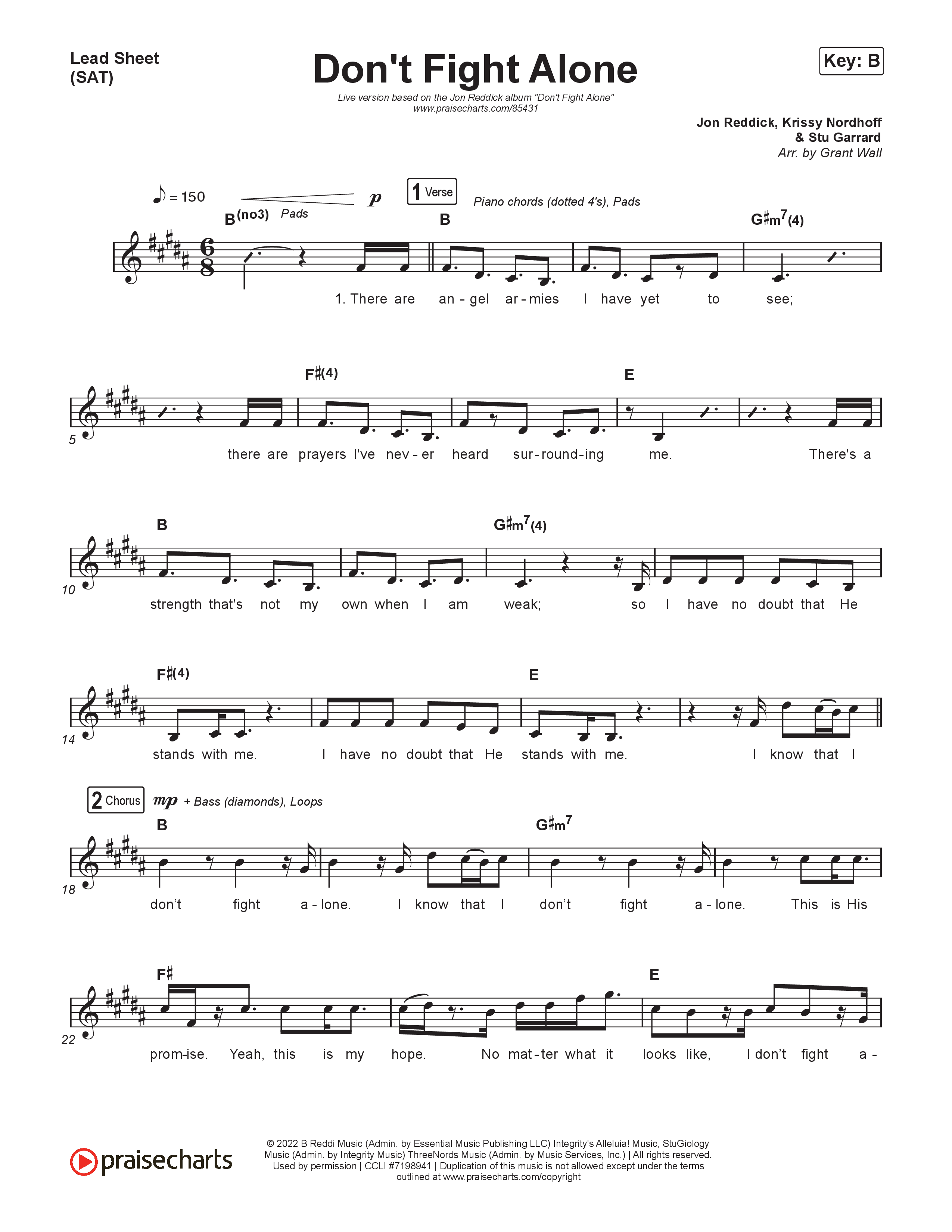 Don't Fight Alone (Live) Lead Sheet (SAT) (Jon Reddick)