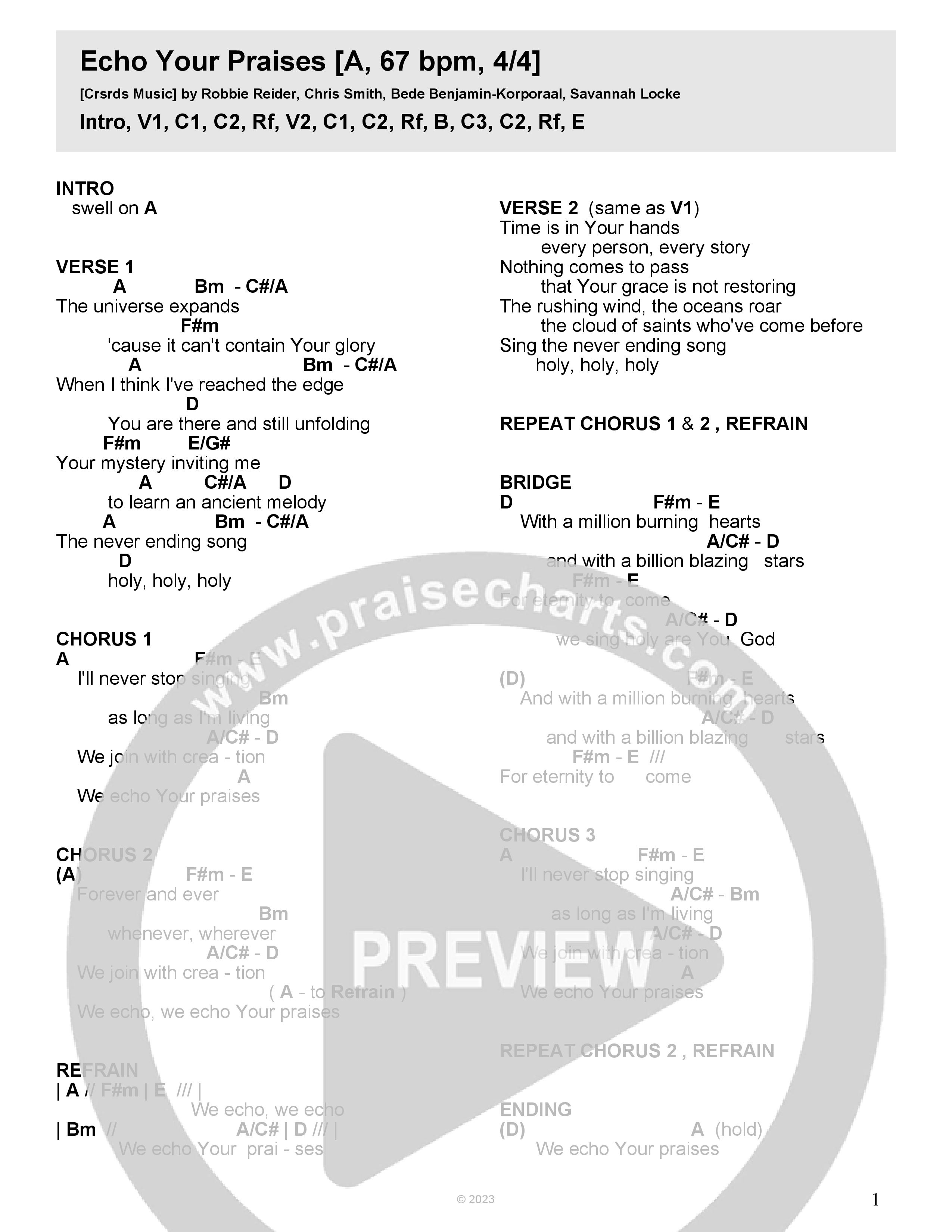 Echo Your Praises (Live) Chord Chart (Crossroads Music)