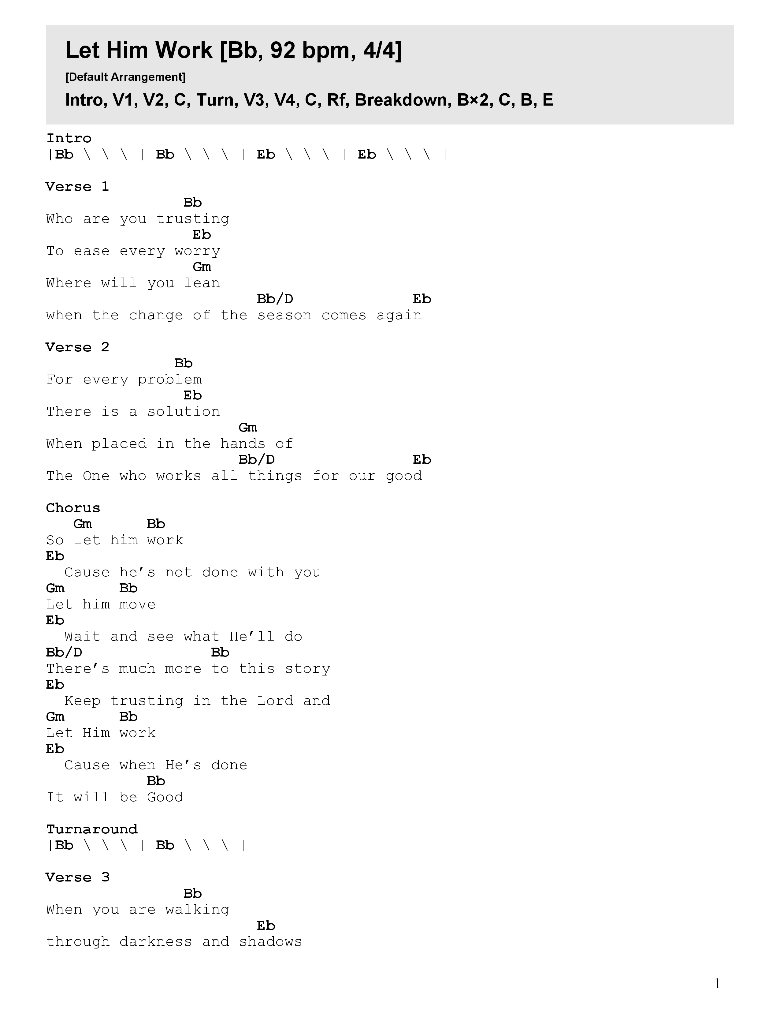 Let Him Work Chord Chart (Faith Worship Arts)