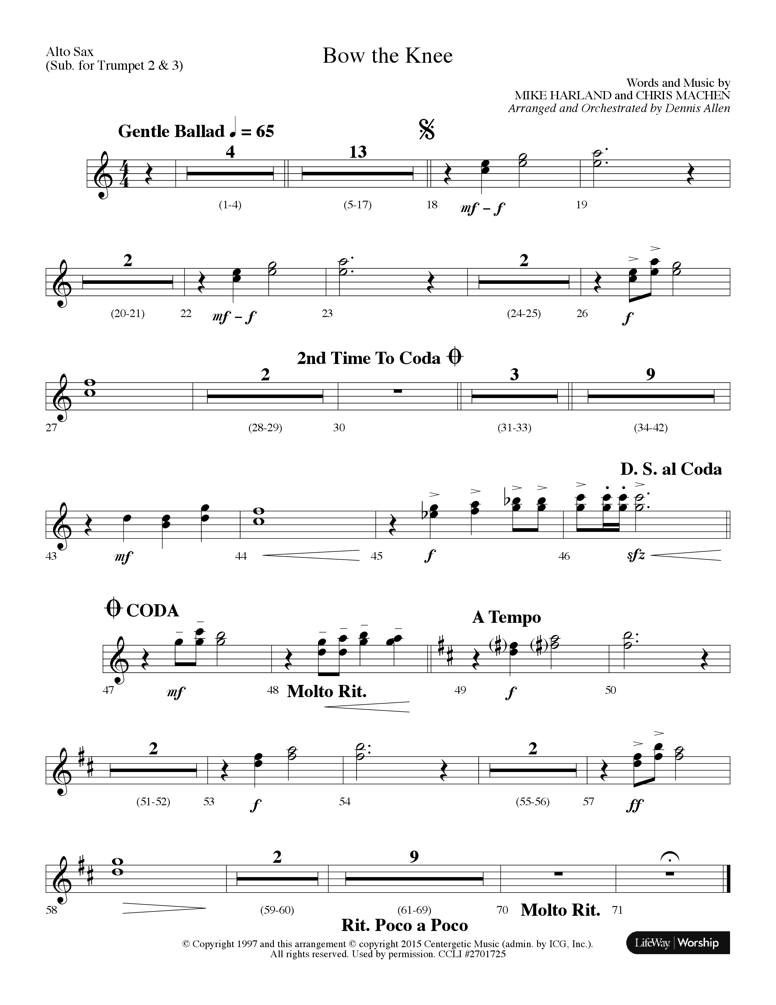 Bow The Knee (Choral Anthem SATB) Alto Sax (Lifeway Choral / Arr. Dennis Allen)