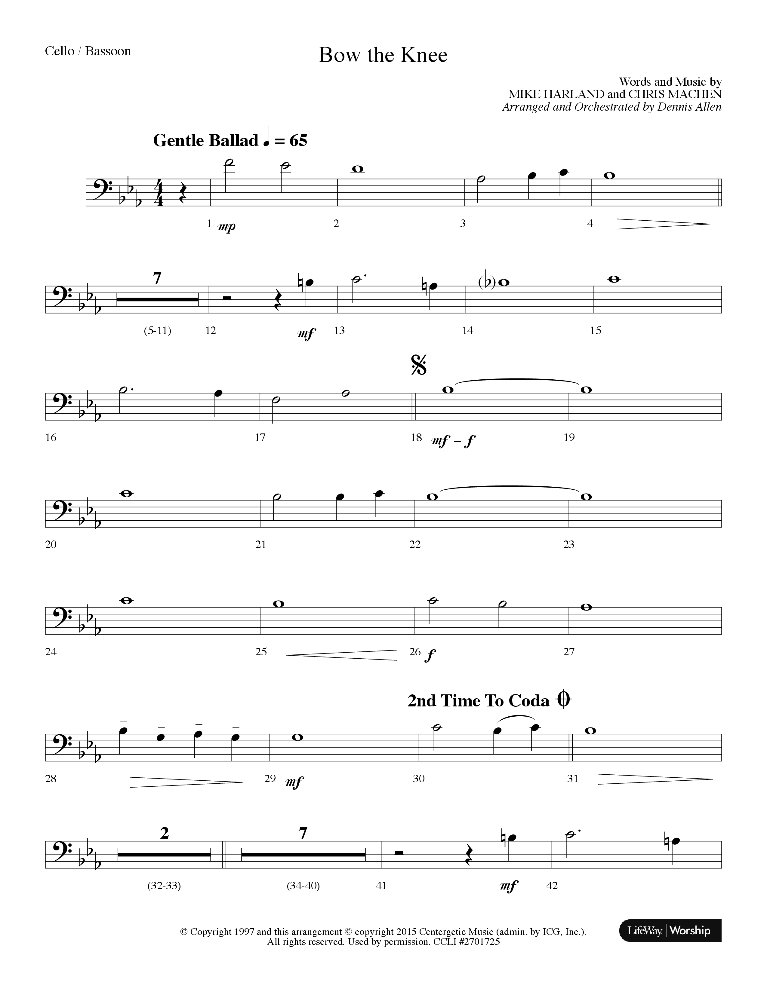 Bow The Knee (Choral Anthem SATB) Cello (Lifeway Choral / Arr. Dennis Allen)