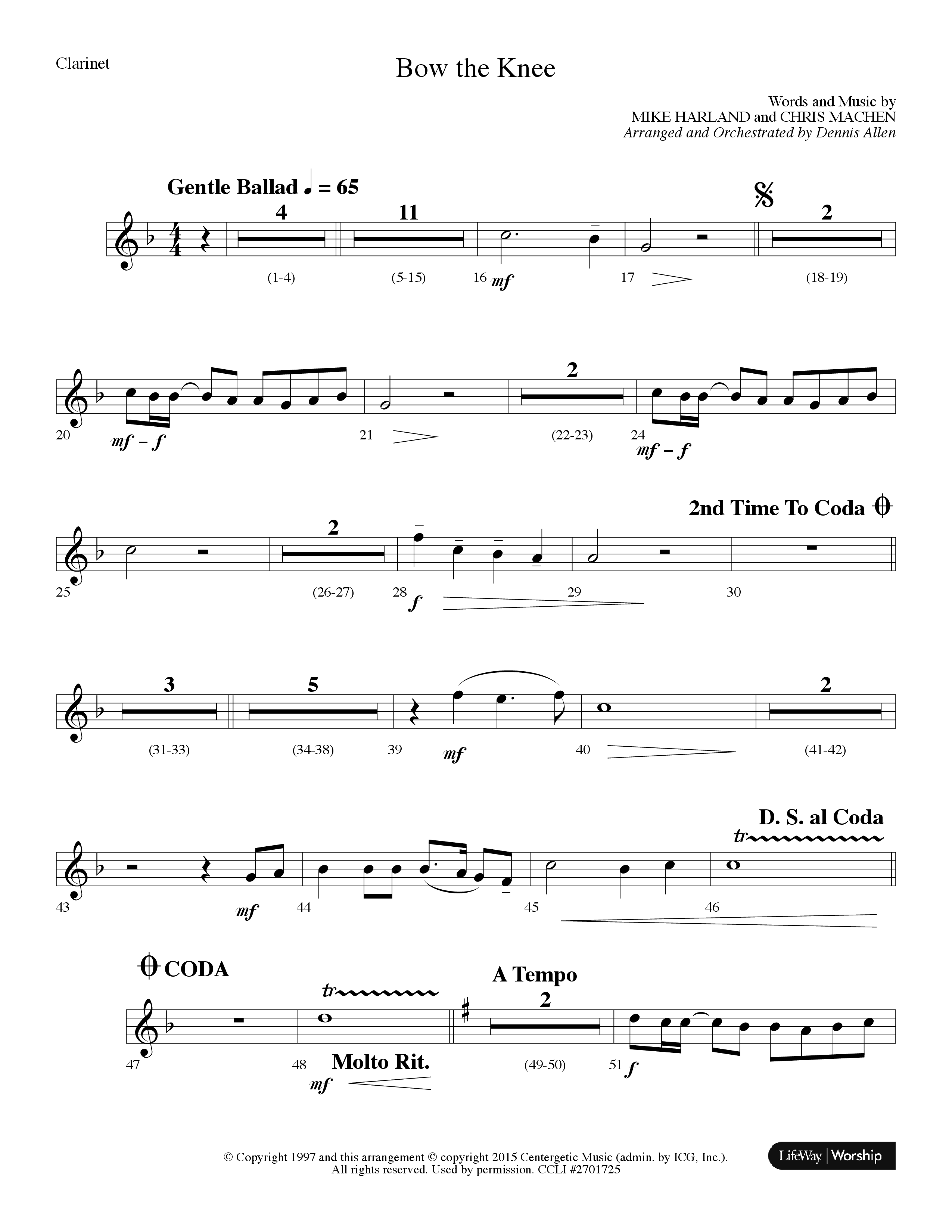 Bow The Knee (Choral Anthem SATB) Clarinet (Lifeway Choral / Arr. Dennis Allen)