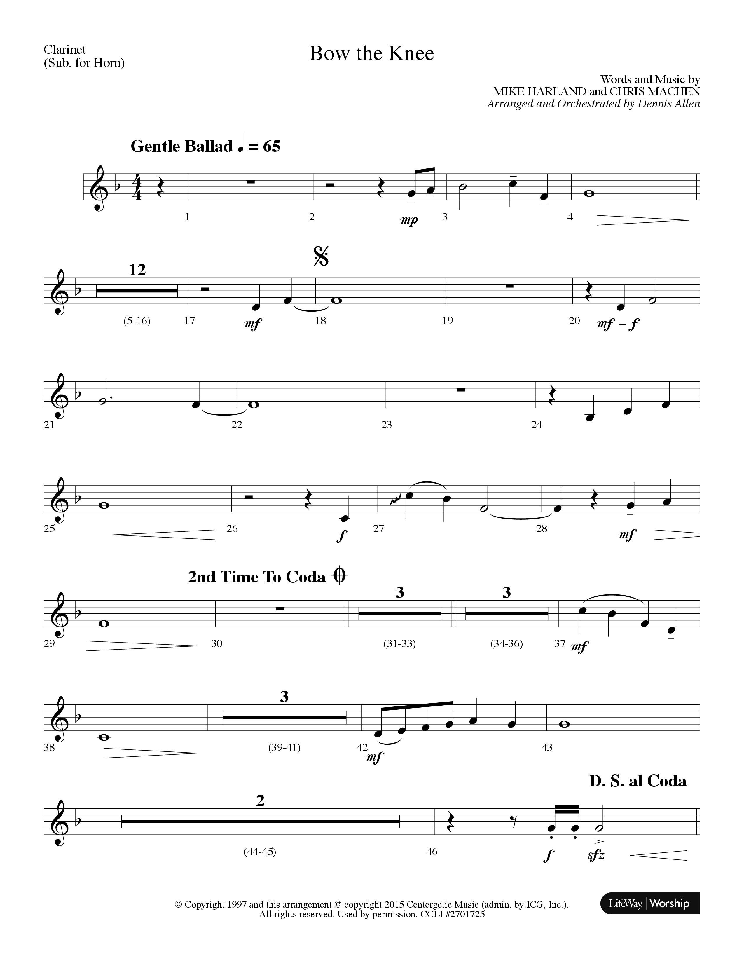 Bow The Knee (Choral Anthem SATB) Clarinet (Lifeway Choral / Arr. Dennis Allen)