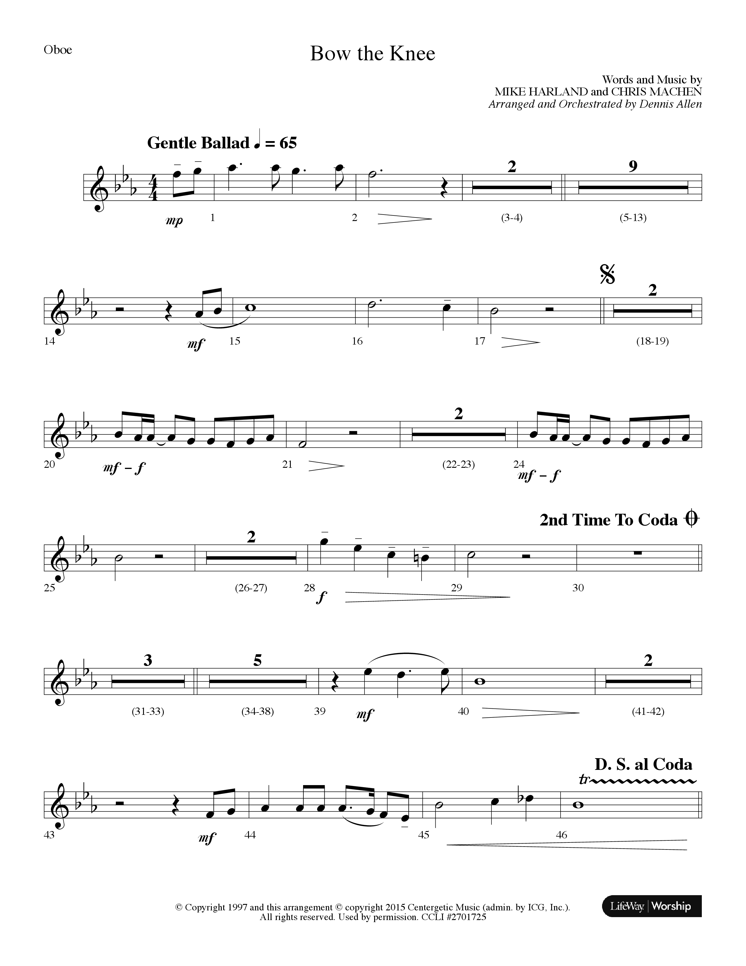 Bow The Knee (Choral Anthem SATB) Oboe (Lifeway Choral / Arr. Dennis Allen)