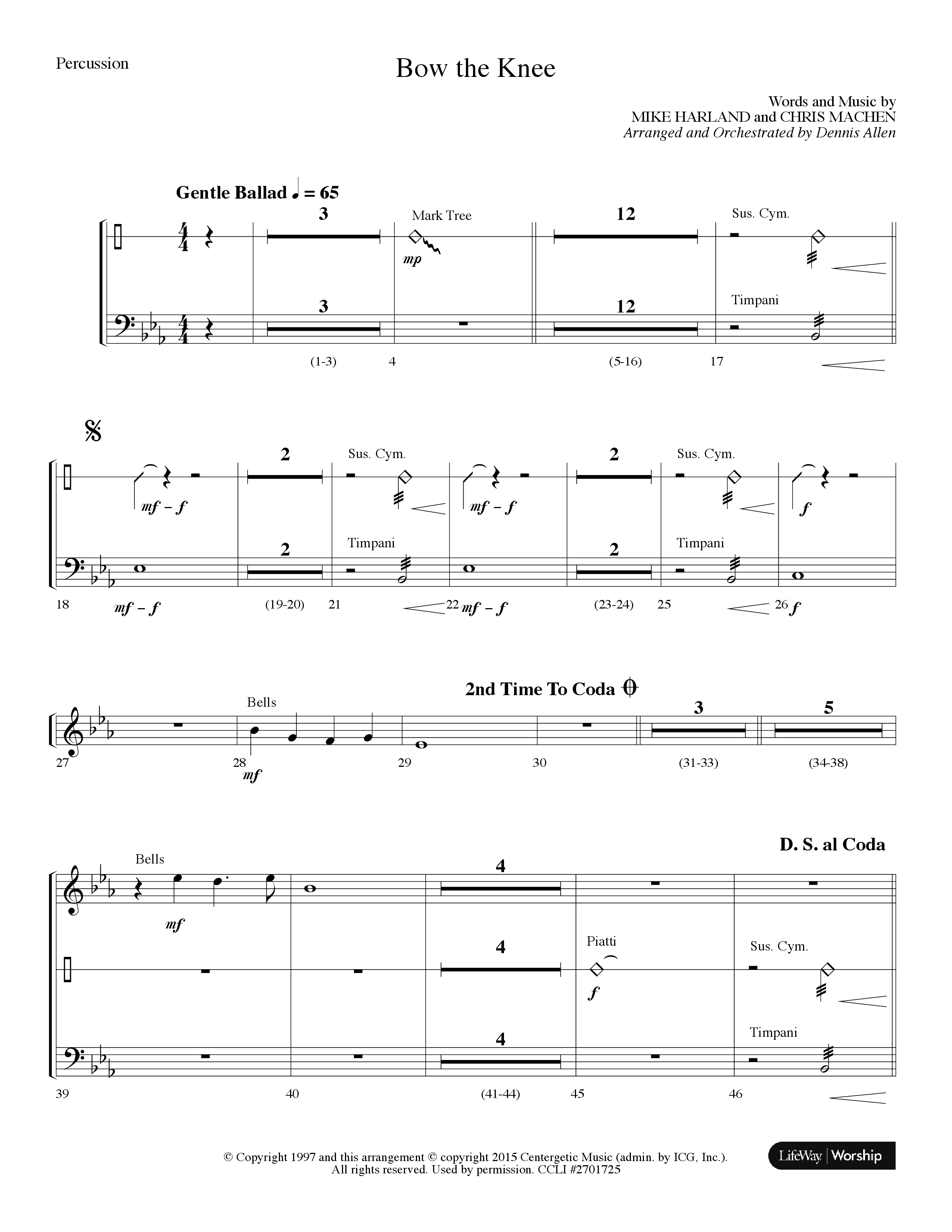 Bow The Knee (Choral Anthem SATB) Percussion (Lifeway Choral / Arr. Dennis Allen)