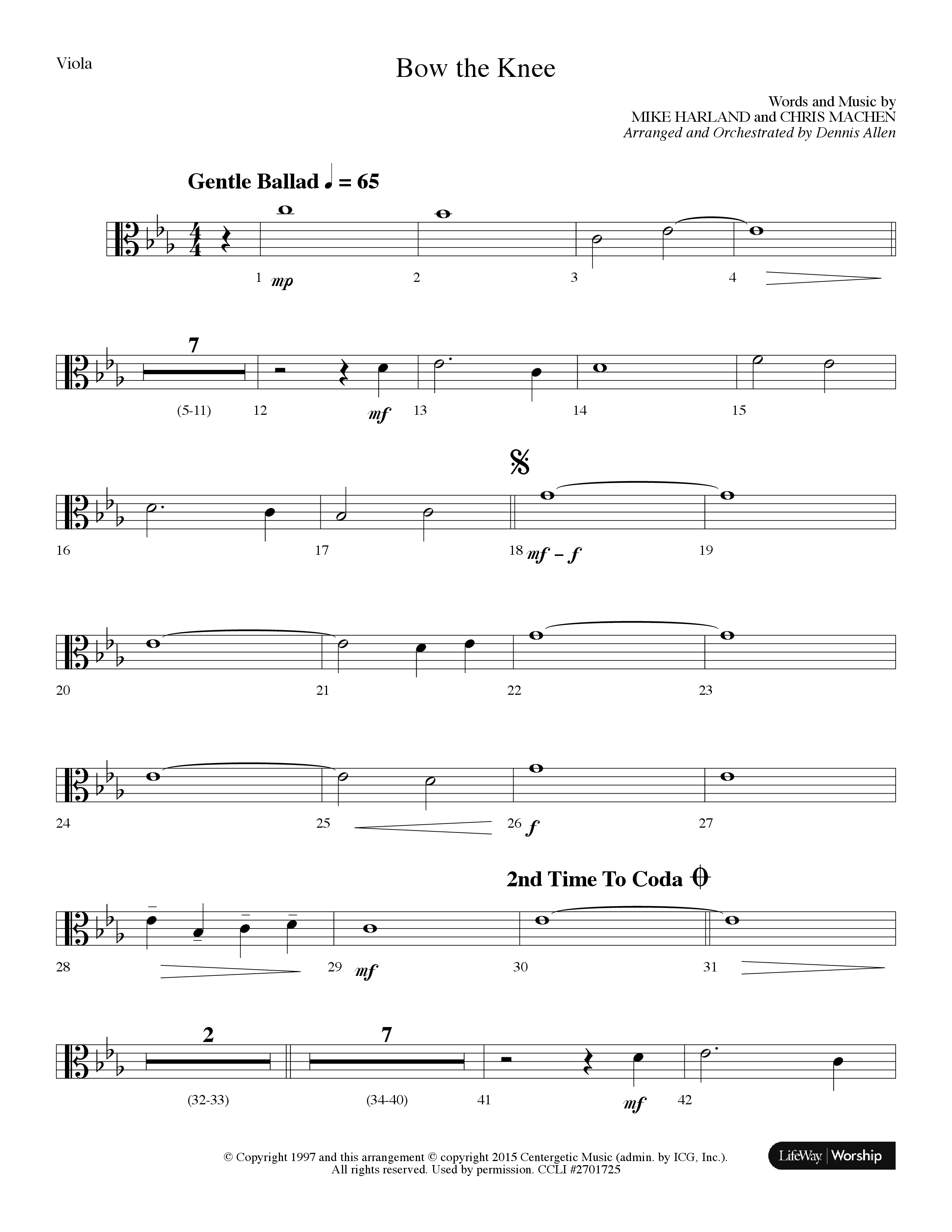 Bow The Knee (Choral Anthem SATB) Viola (Lifeway Choral / Arr. Dennis Allen)