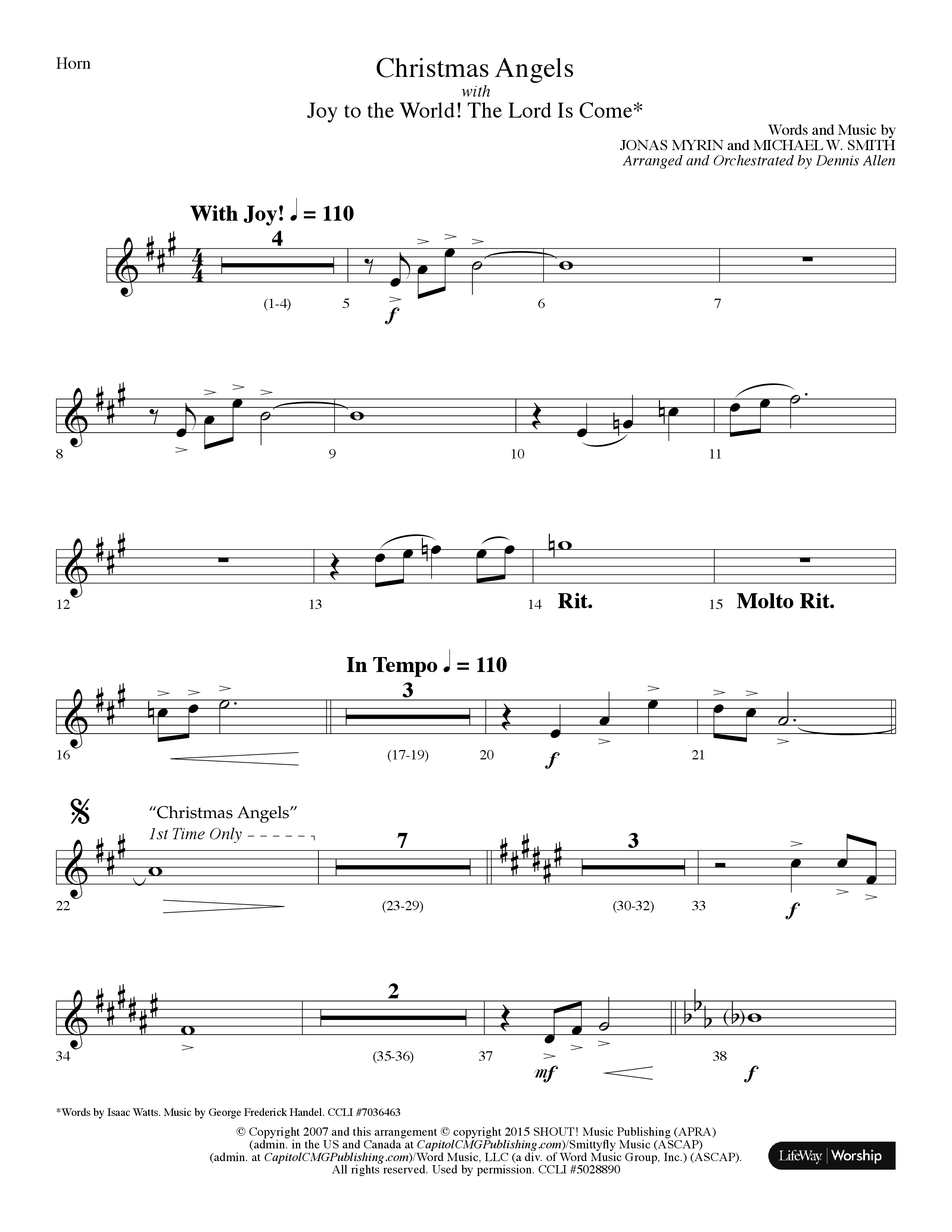 Christmas Angels (with Joy To The World The Lord Is Come) (Choral Anthem SATB) French Horn (Lifeway Choral / Arr. Dennis Allen)