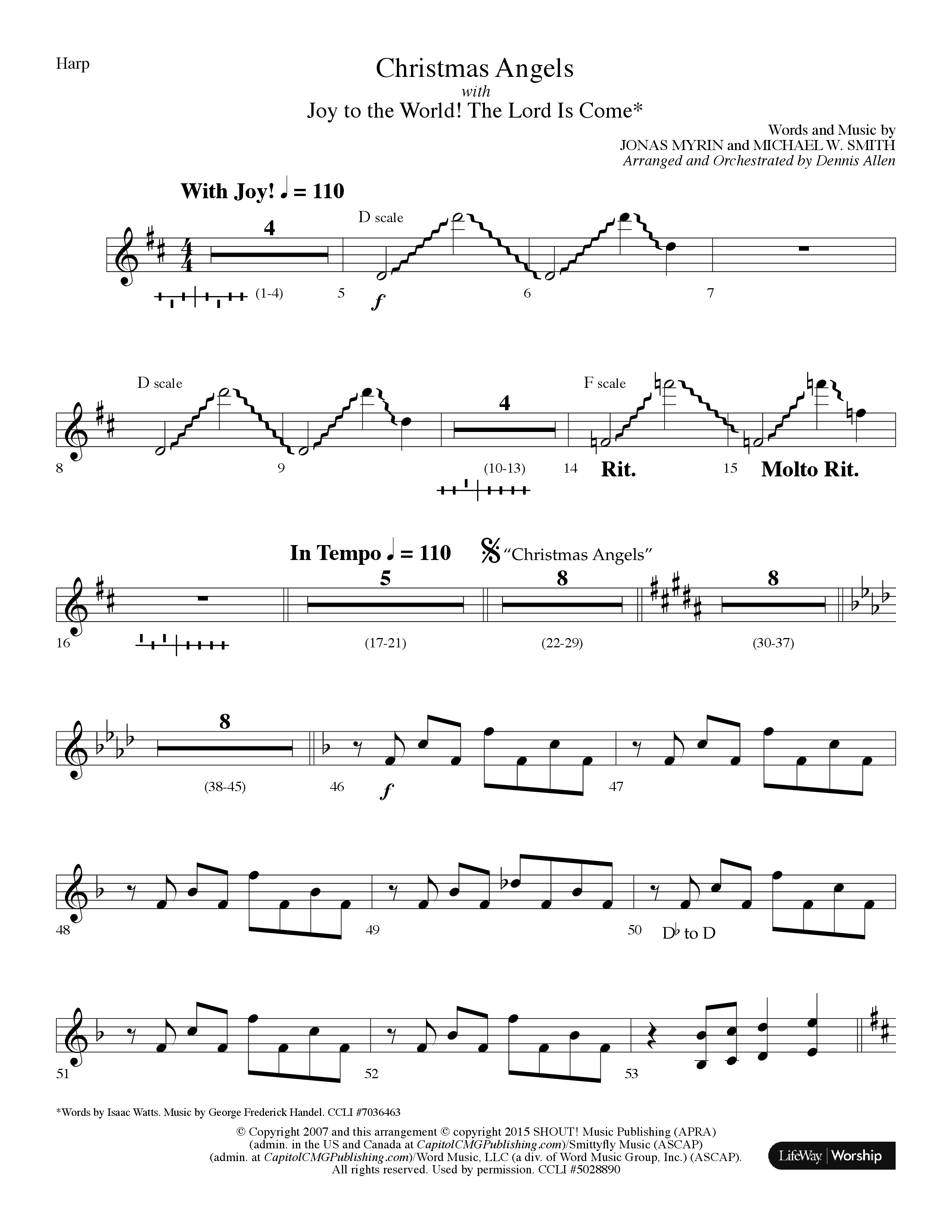 Christmas Angels (with Joy To The World The Lord Is Come) (Choral Anthem SATB) Harp (Lifeway Choral / Arr. Dennis Allen)