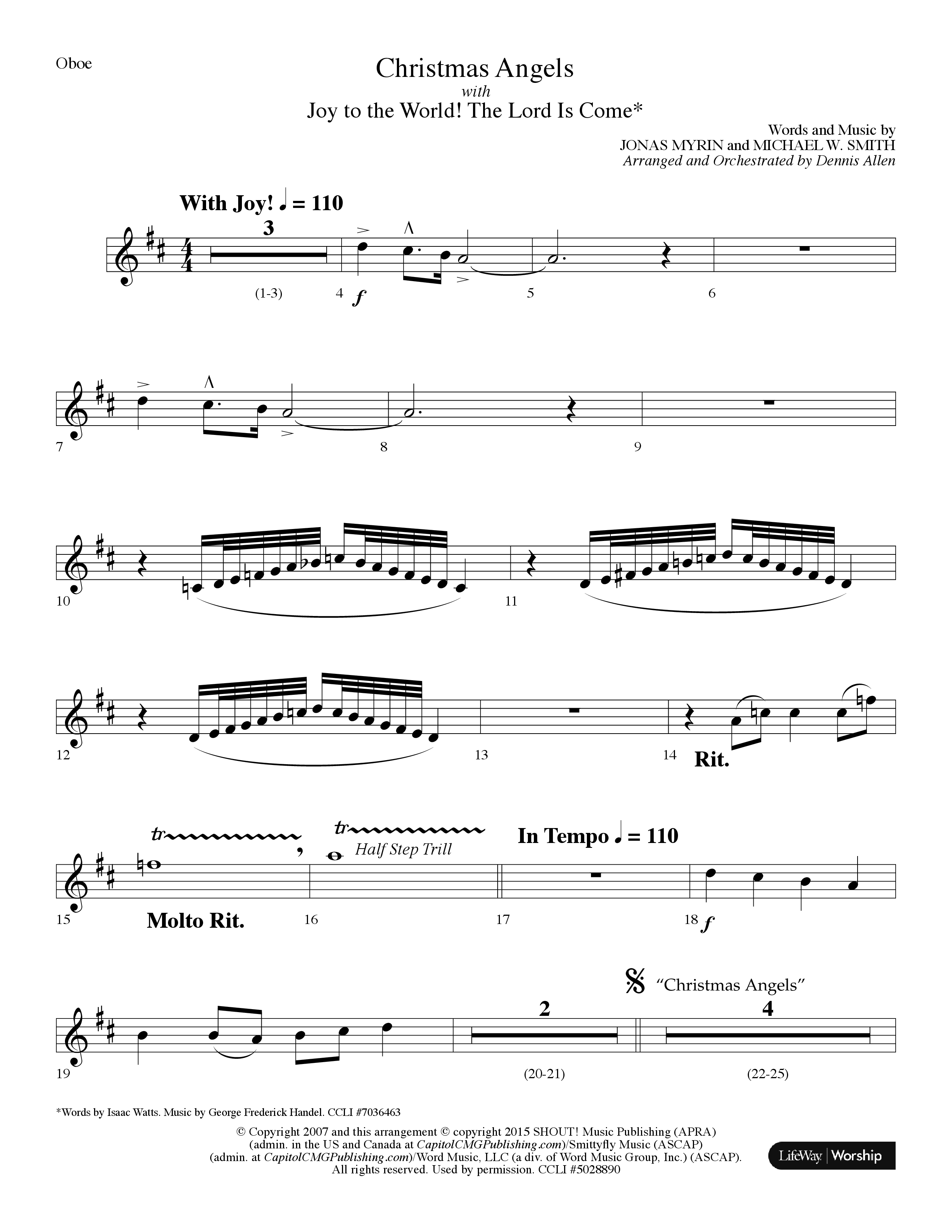 Christmas Angels (with Joy To The World The Lord Is Come) (Choral Anthem SATB) Oboe (Lifeway Choral / Arr. Dennis Allen)