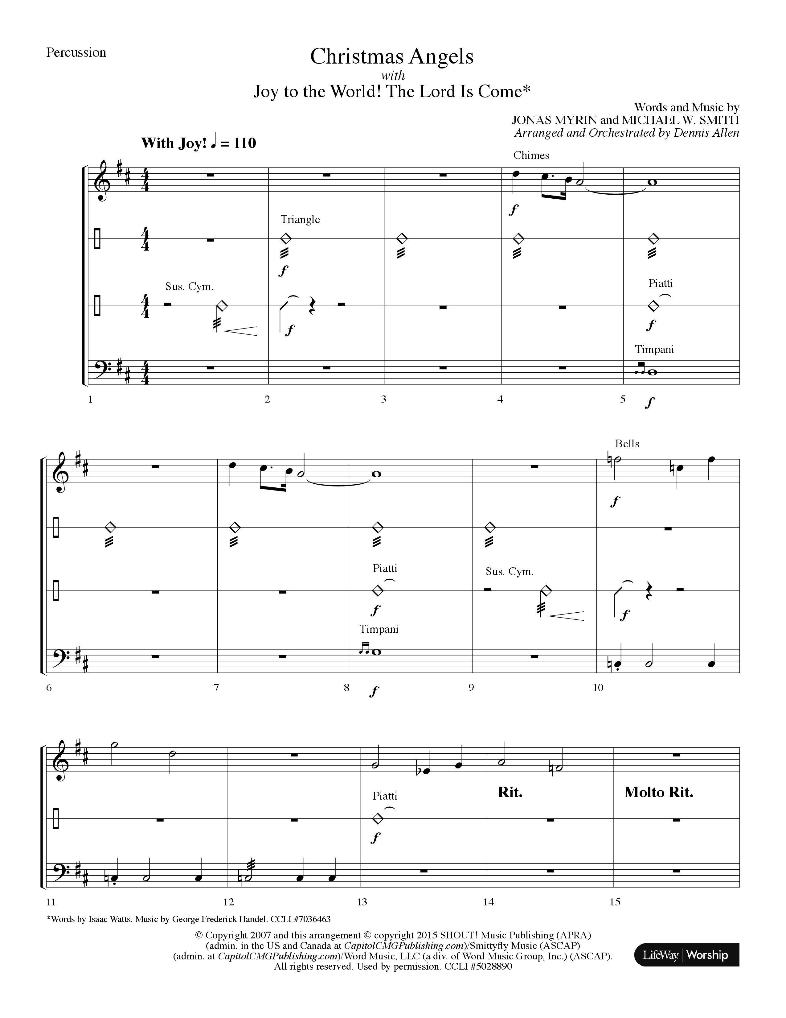 Christmas Angels (with Joy To The World The Lord Is Come) (Choral Anthem SATB) Percussion (Lifeway Choral / Arr. Dennis Allen)