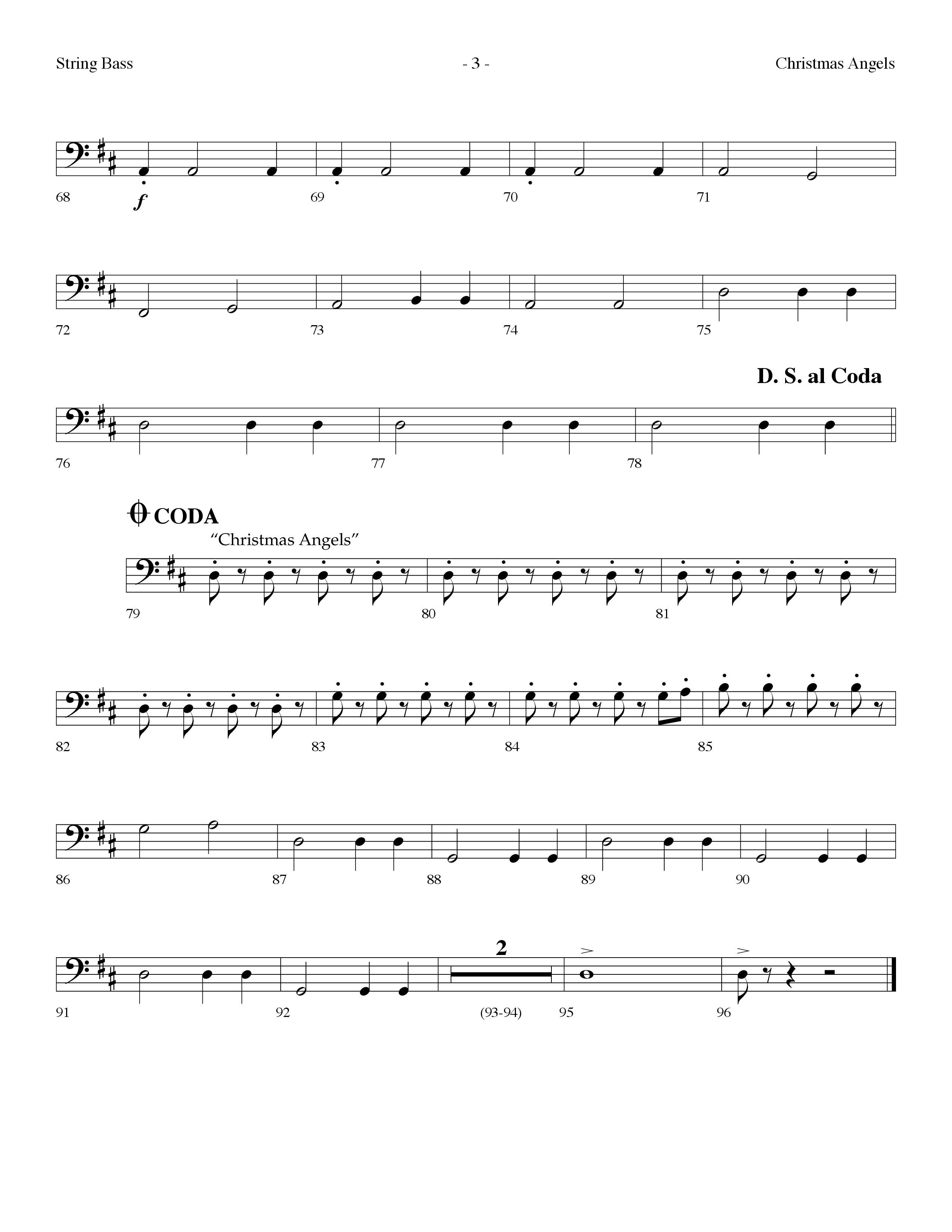 Christmas Angels (with Joy To The World The Lord Is Come) (Choral Anthem SATB) String Bass (Lifeway Choral / Arr. Dennis Allen)