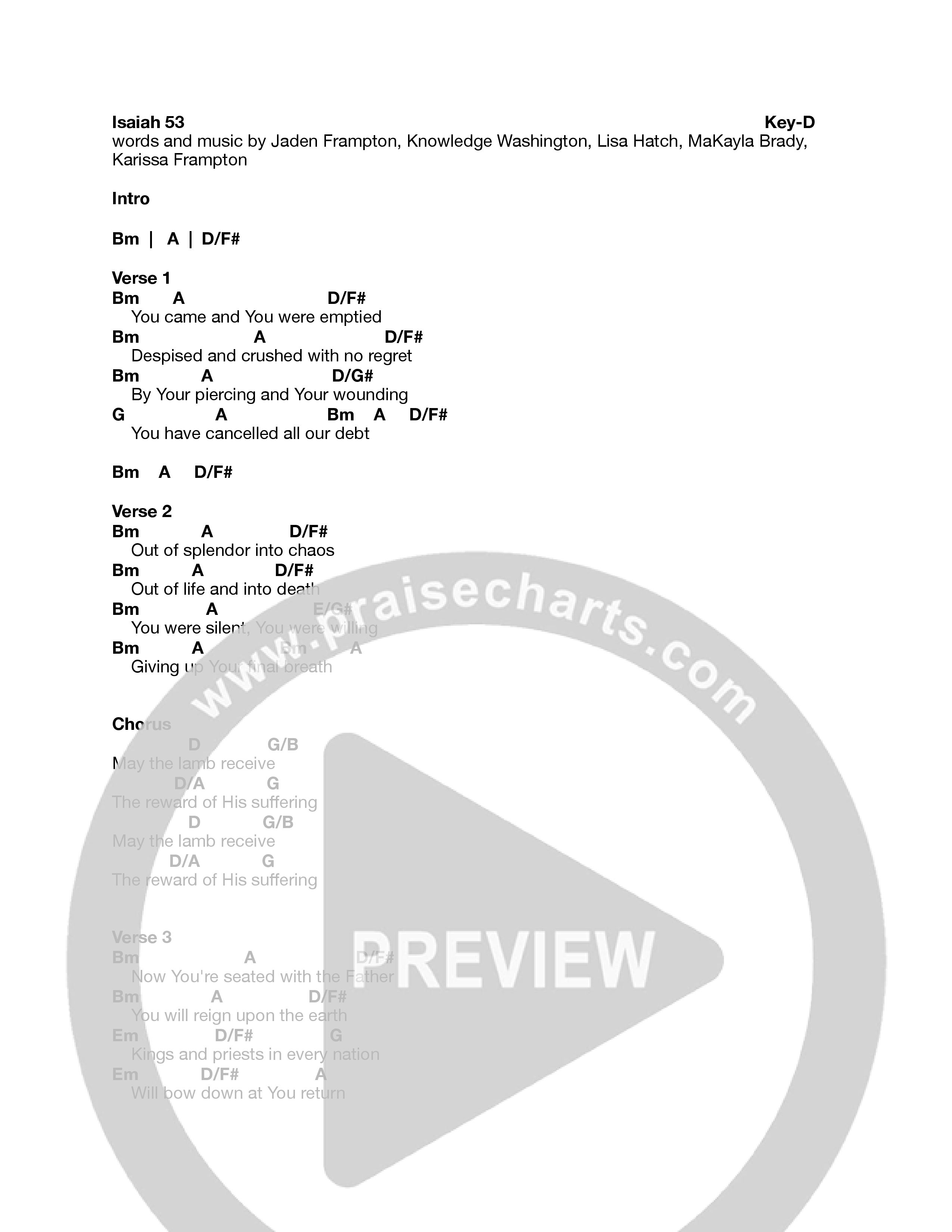 Isaiah 53 Chord Chart (Heart Of The Father Worship / Justin Tillinger)