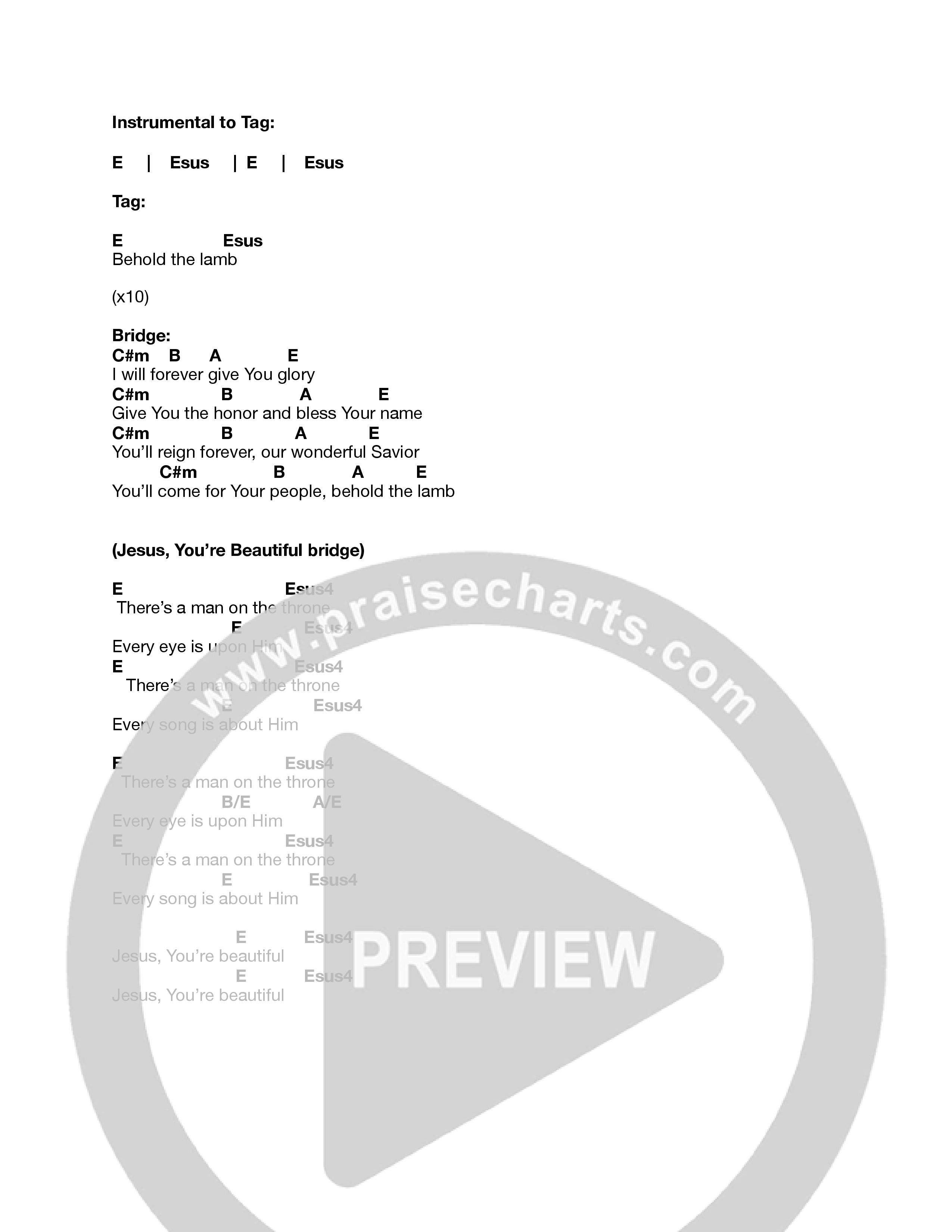 Behold The Lamb Chord Chart (Heart Of The Father Worship / Justin Tillinger)