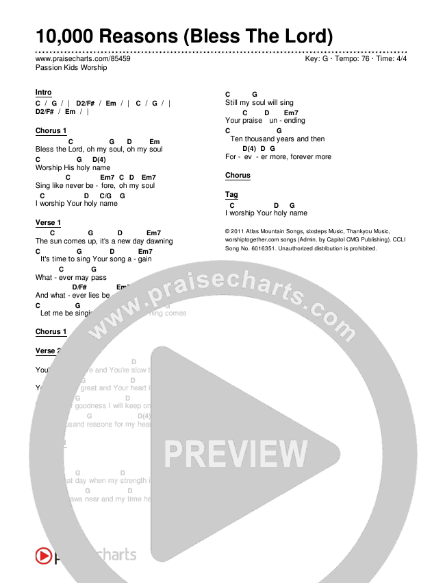 10,000 Reasons (Bless The Lord) Chords & Lyrics (Passion Kids Worship)