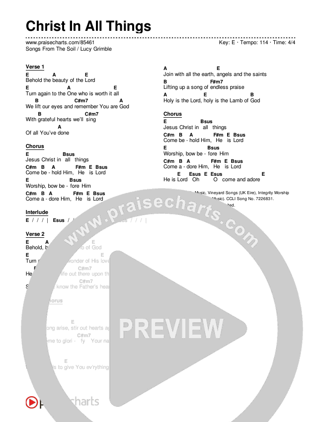 Christ In All Things Chord Chart (Songs From The Soil / Lucy Grimble)