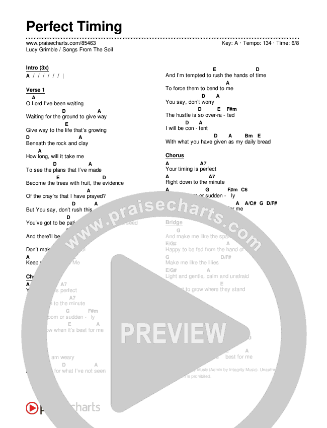 Perfect Timing Chord Chart (Songs From The Soil / Lucy Grimble)