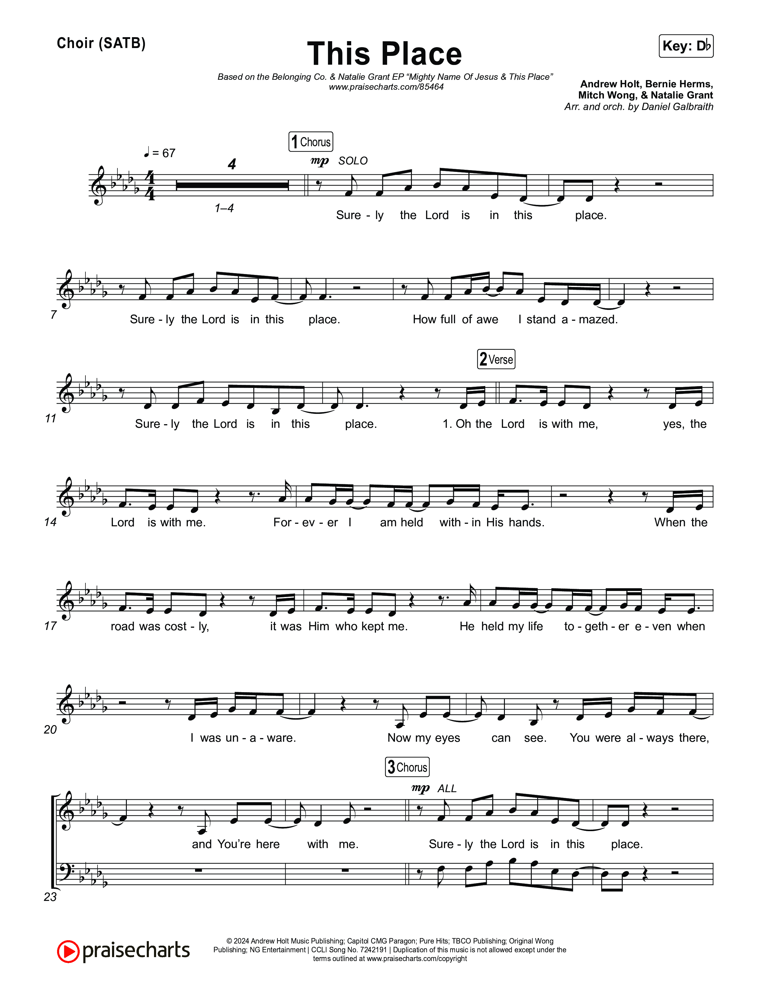 This Place Choir Sheet (SATB) (The Belonging Co / Natalie Grant)