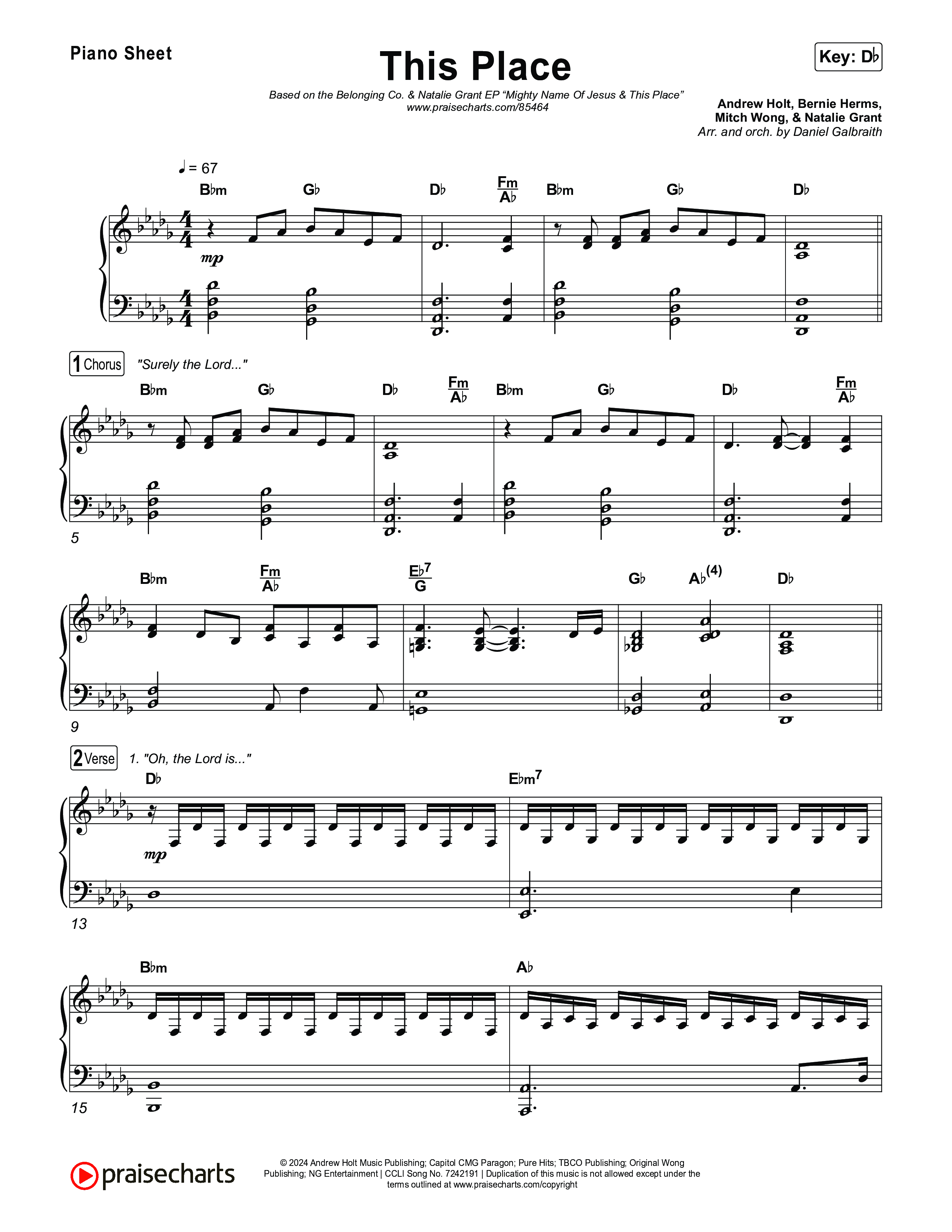 This Place Piano Sheet (The Belonging Co / Natalie Grant)