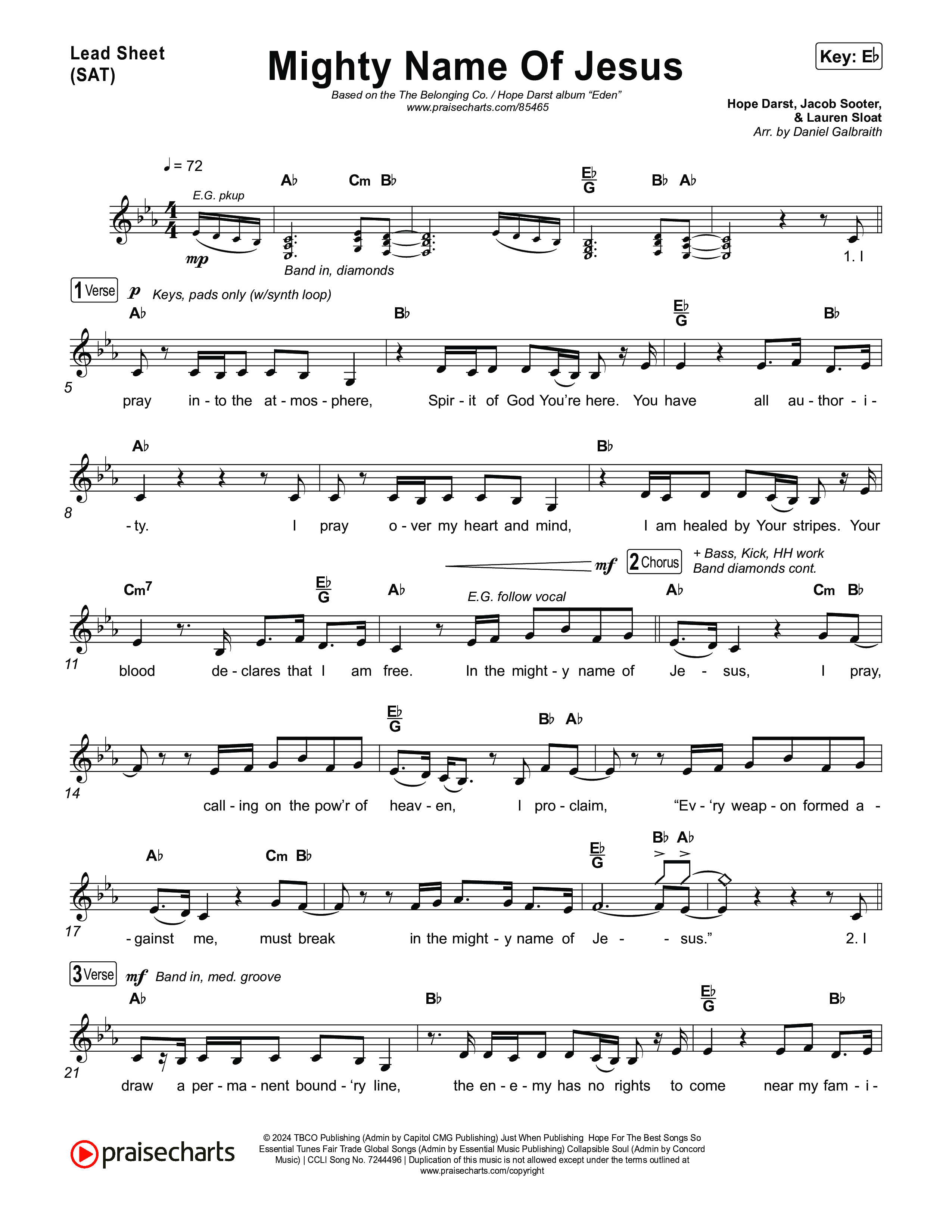 Mighty Name Of Jesus Lead Sheet (SAT) (The Belonging Co / Hope Darst)